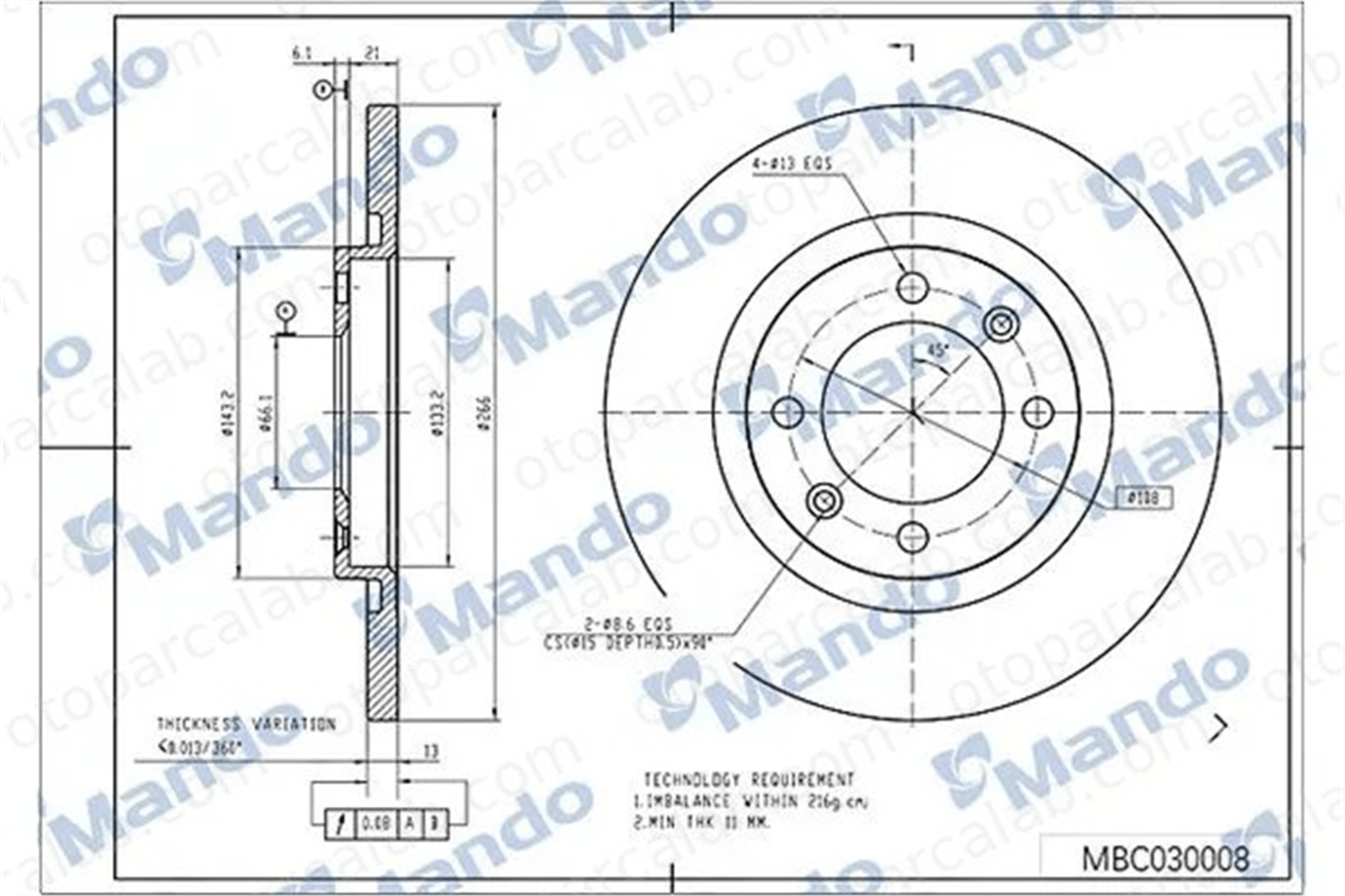 MANDO MBC030008 Fren Disk Ayna Ön Sağ ve Sol CITROËN BERLINGO / BERLINGO FIRST MPV BERLINGO / BERLINGO FIRST Kasa/büyük limuzin 4246R2 1608691680