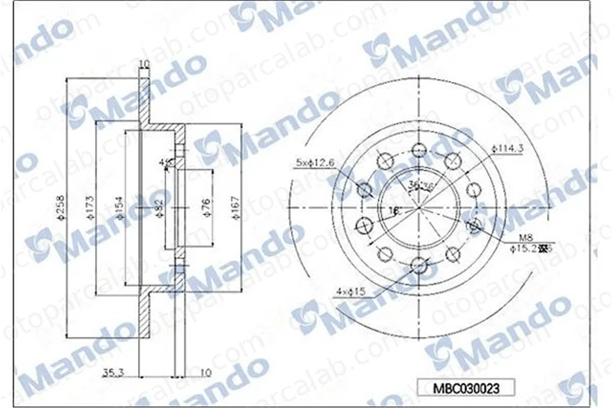MANDO MBC030023 Fren Disk Ayna Arka Sağ ve Sol HYUNDAI COUPE II COUPE I 584112C000