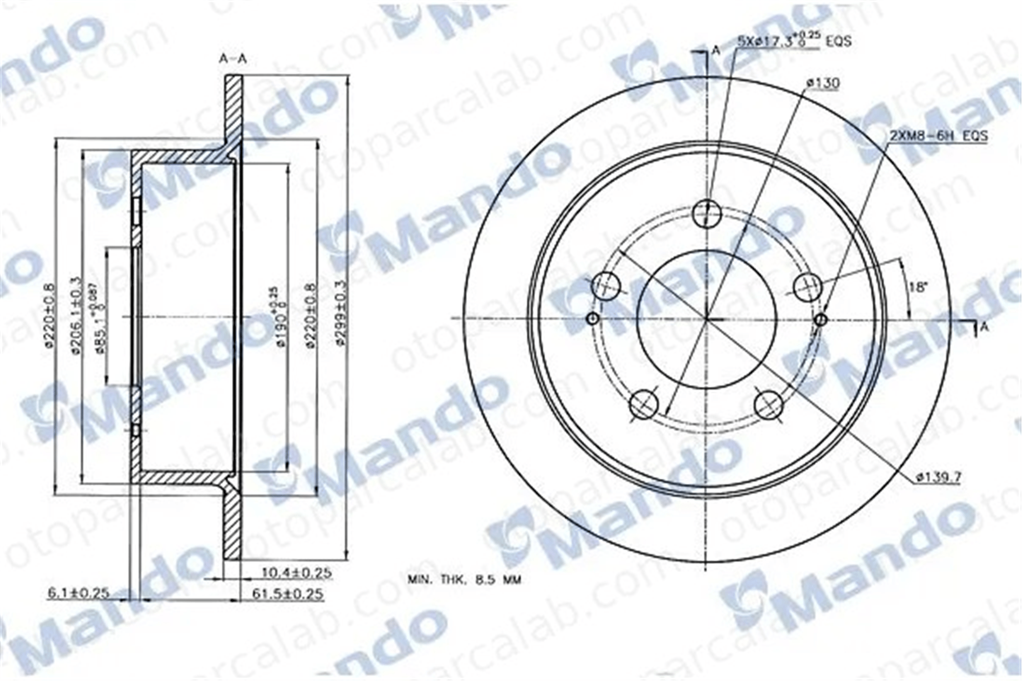 MANDO MBC030042 Fren Disk Ayna Arka Sağ ve Sol SSANGYONG REXTON / REXTON II KYRON 48401 K4840109001