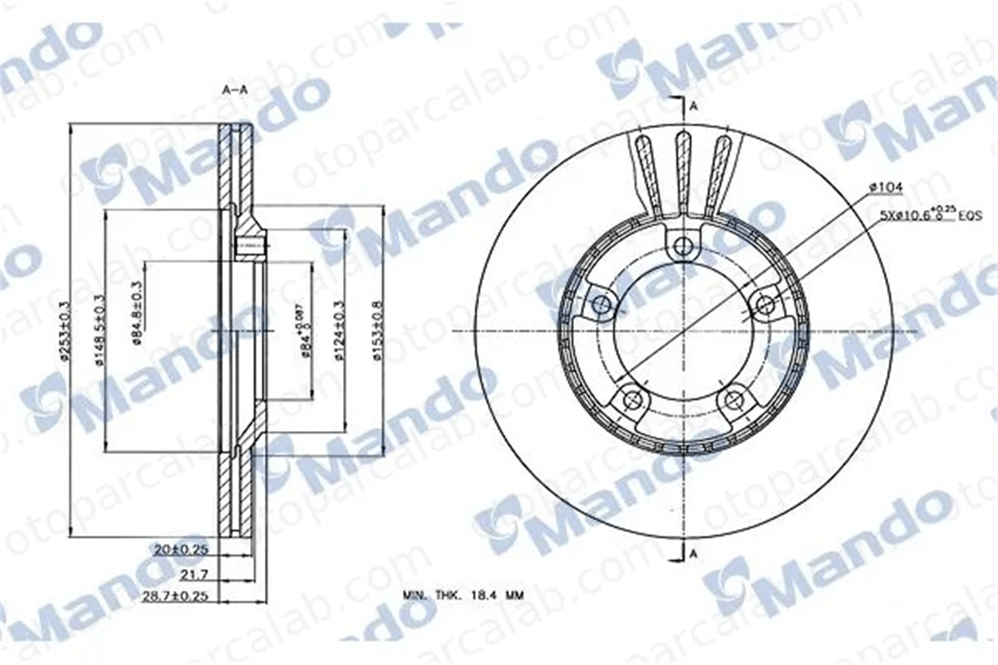 MANDO MBC030106 Fren Disk Ayna Ön Sağ ve Sol HYUNDAI H100 Minibüs/Otobüs PORTER Panelvan/Van 5812944010 5812944100
