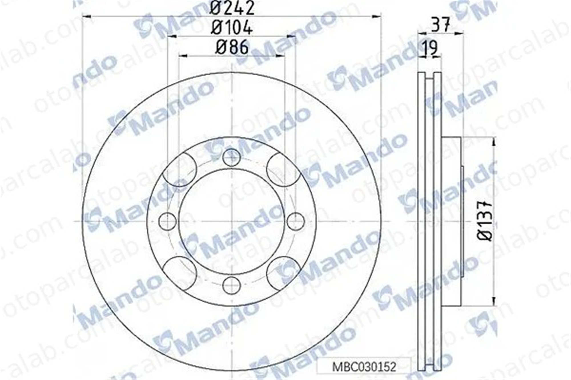MANDO MBC030152 Fren Disk Ayna Ön Sağ ve Sol HYUNDAI LANTRA I LANTRA II 5171228000 5171228000D