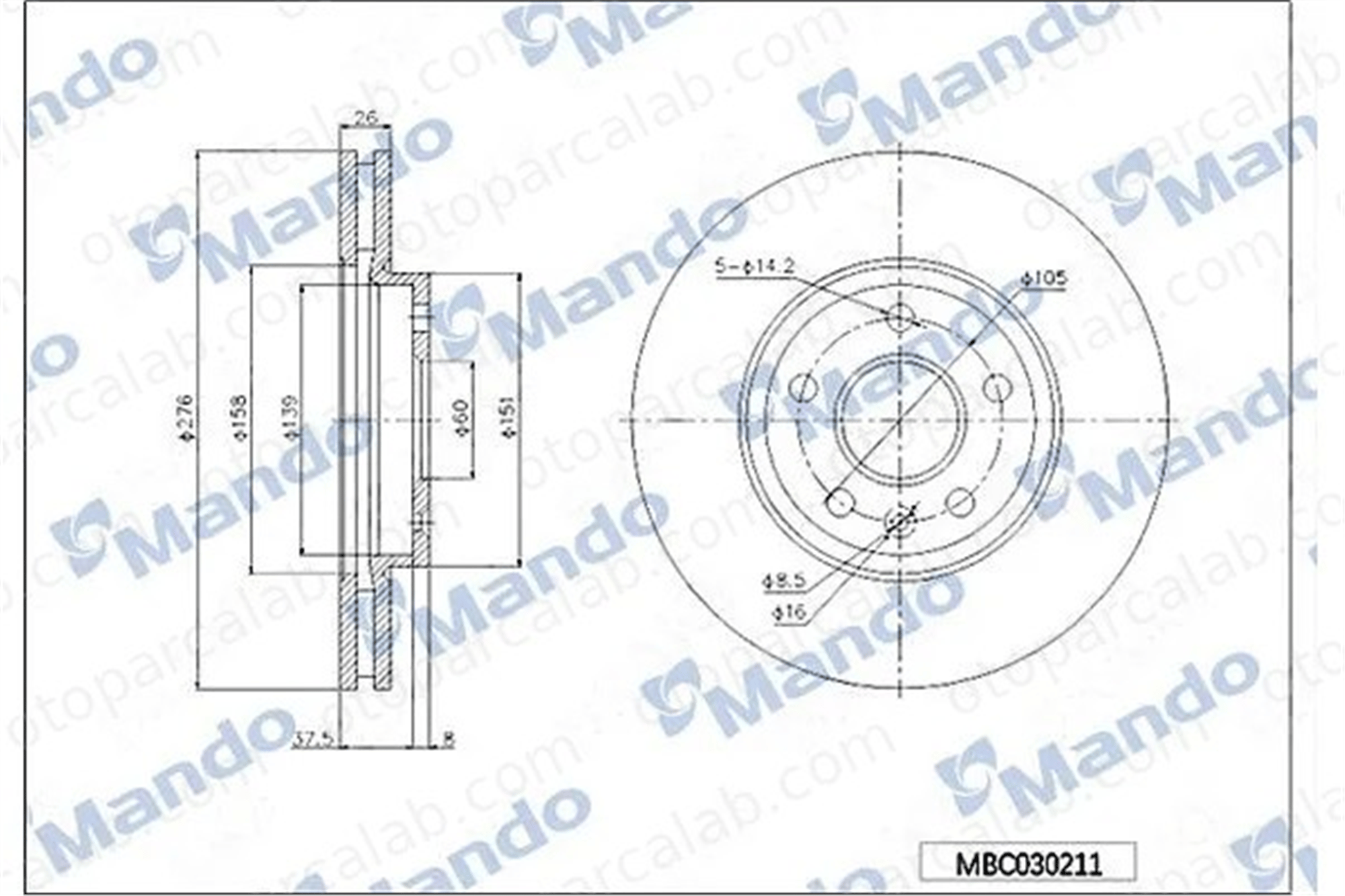 MANDO MBC030211 Fren Disk Ayna Ön Sağ ve Sol OPEL ASTRA J ASTRA J Sports Tourer 13502045 13502044