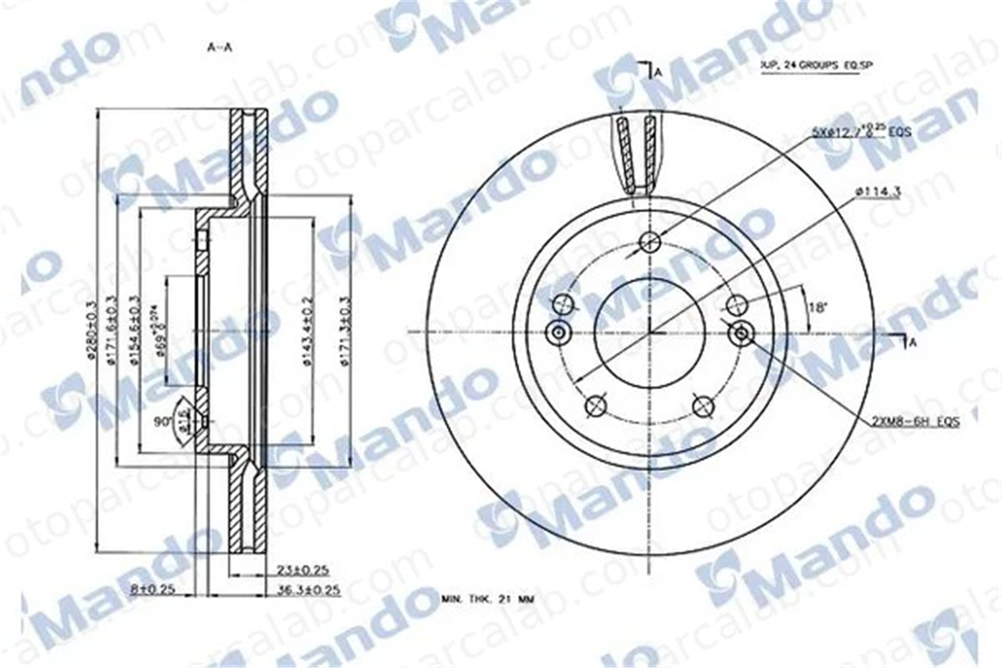 MANDO MBC030247 Fren Disk Ayna Ön Sağ ve Sol HYUNDAI i30 i30 Station wagon 517124V000 51712A6000