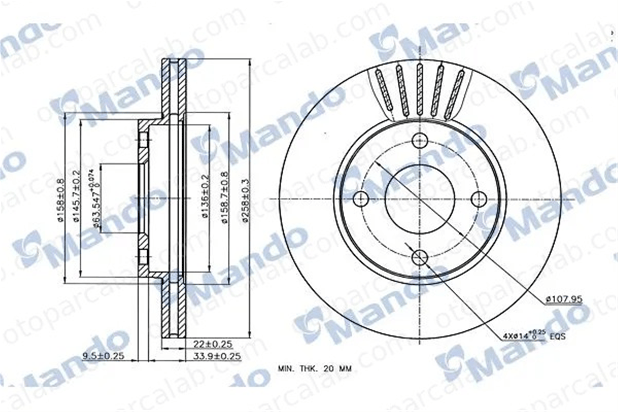 MANDO MBC035002 Fren Disk Ayna Ön Sağ ve Sol FORD FOCUS I Turnier FIESTA V 1148202 1320585