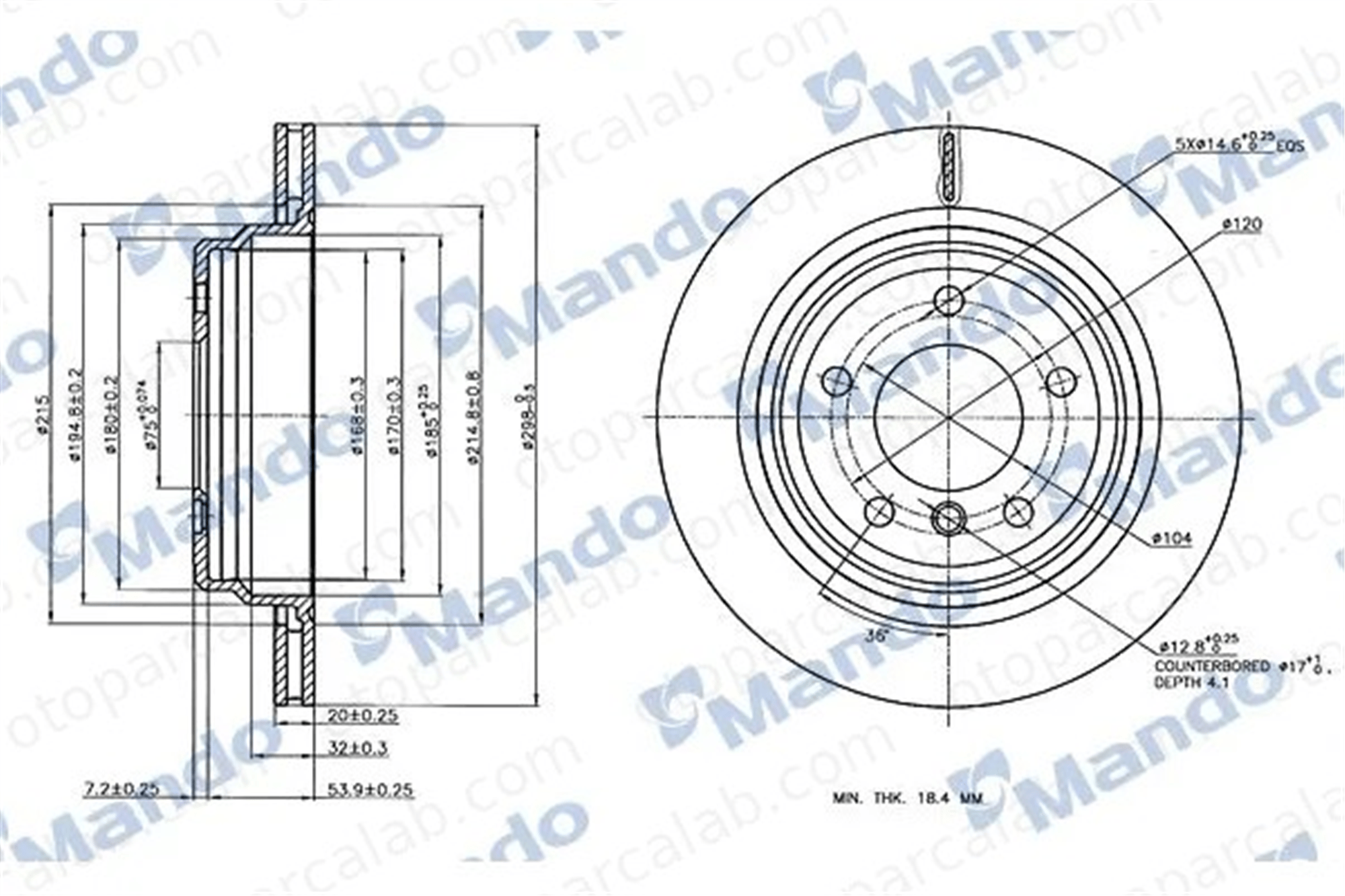 MANDO MBC035419 Fren Disk Ayna Arka Sağ ve Sol BMW 5 5 Touring 34216767060 1163153