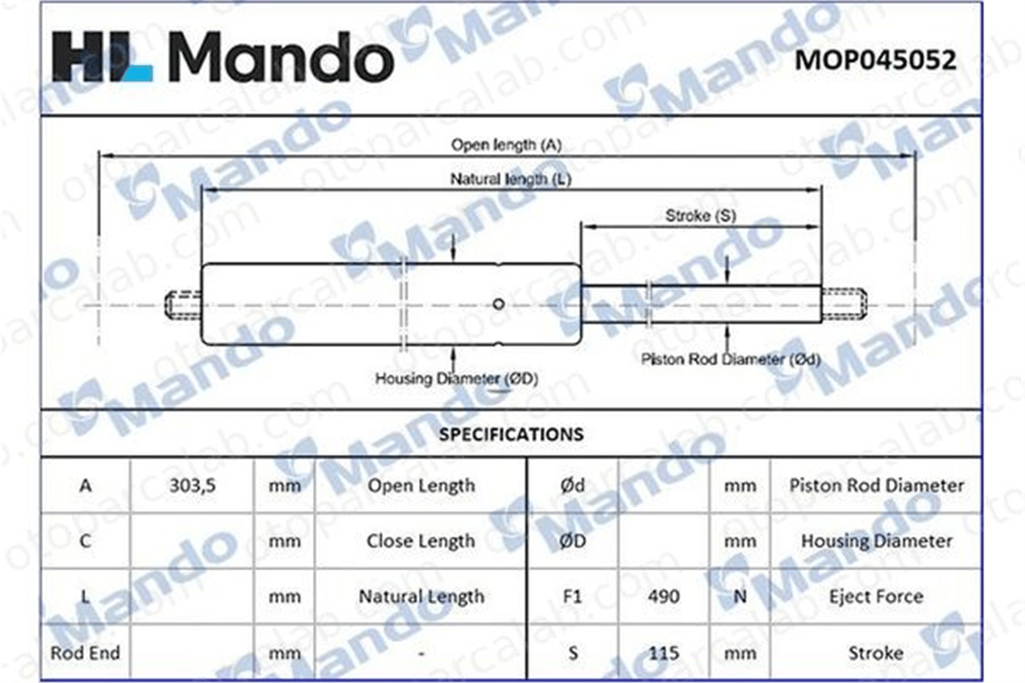 MANDO MOP045052 Bagaj Amortisörü Sağ veya Sol AUDI 80 B2 Sedan 90 B2 MOP045052 811827552A