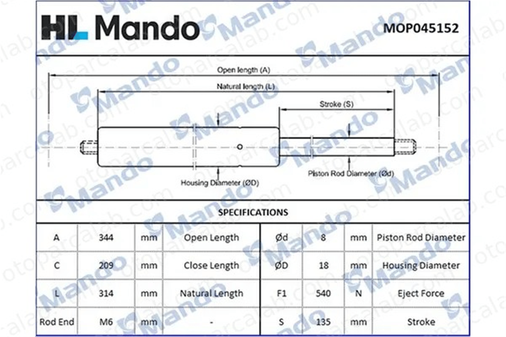 MANDO MOP045152 Bagaj Amortisörü Sağ veya Sol BMW 5 ALPINA B10 MOP045152 51248222913