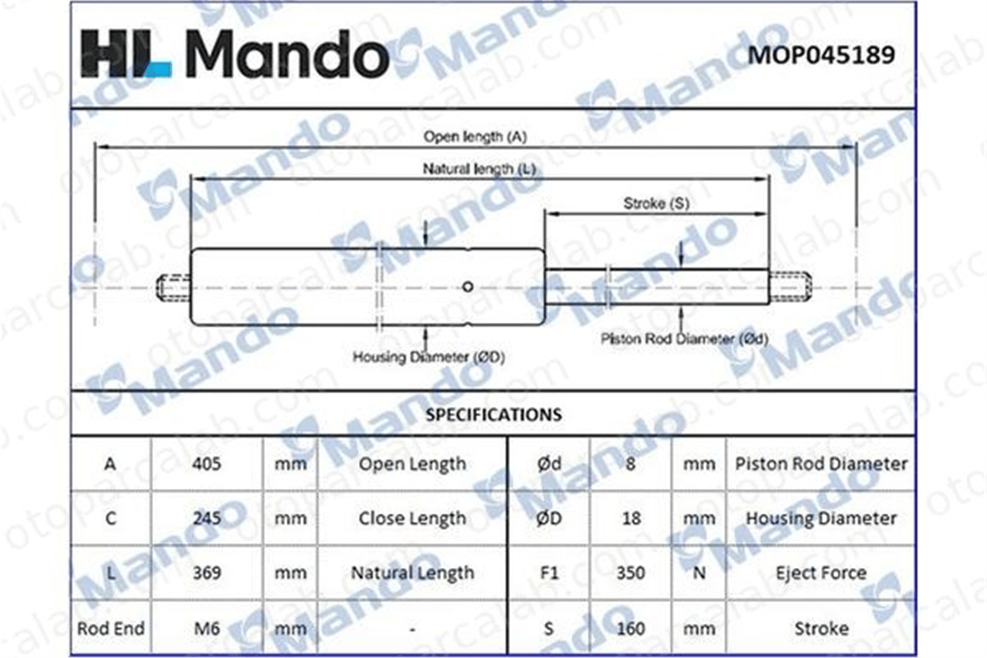 MANDO MOP045189 Bagaj Amortisörü Sağ veya Sol CHEVROLET MATIZ SPARK MOP045189 96314606
