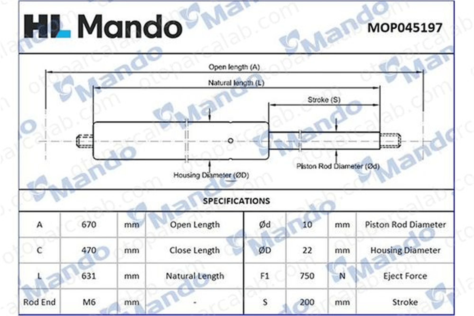 MANDO MOP045197 Bagaj Amortisörü Sağ veya Sol CHRYSLER GRAND VOYAGER V LANCIA VOYAGER MPV MOP045197 4589655AB
