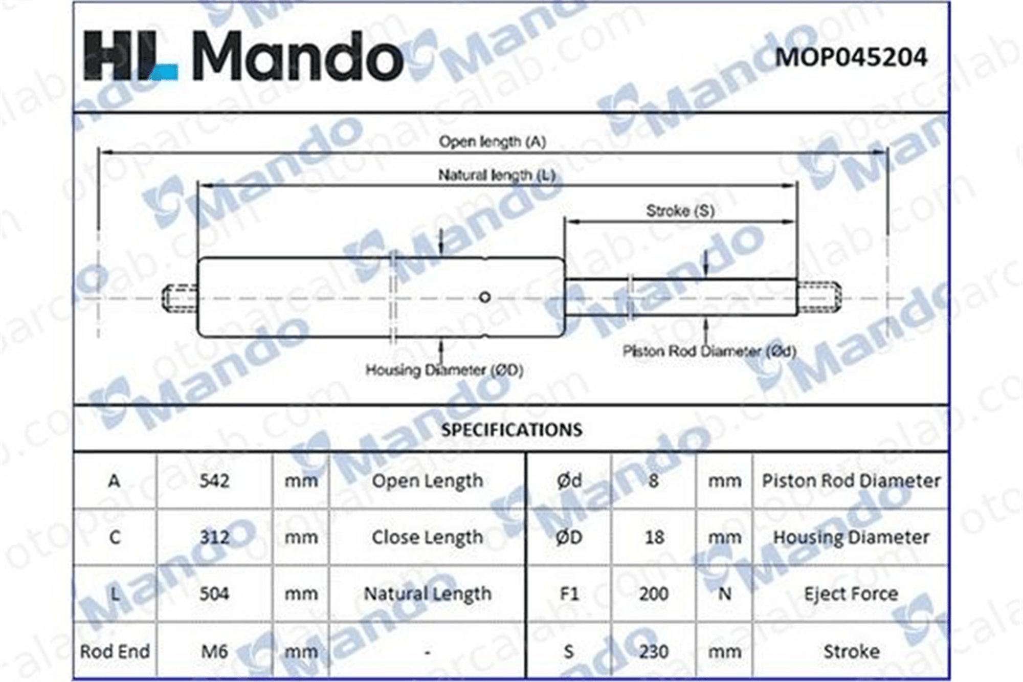 MANDO MOP045204 Bagaj Amortisörü Sağ veya Sol CITROËN BERLINGO Kasa/büyük limuzin PEUGEOT PARTNER Kasa/büyük limuzin MOP045204 8731V6