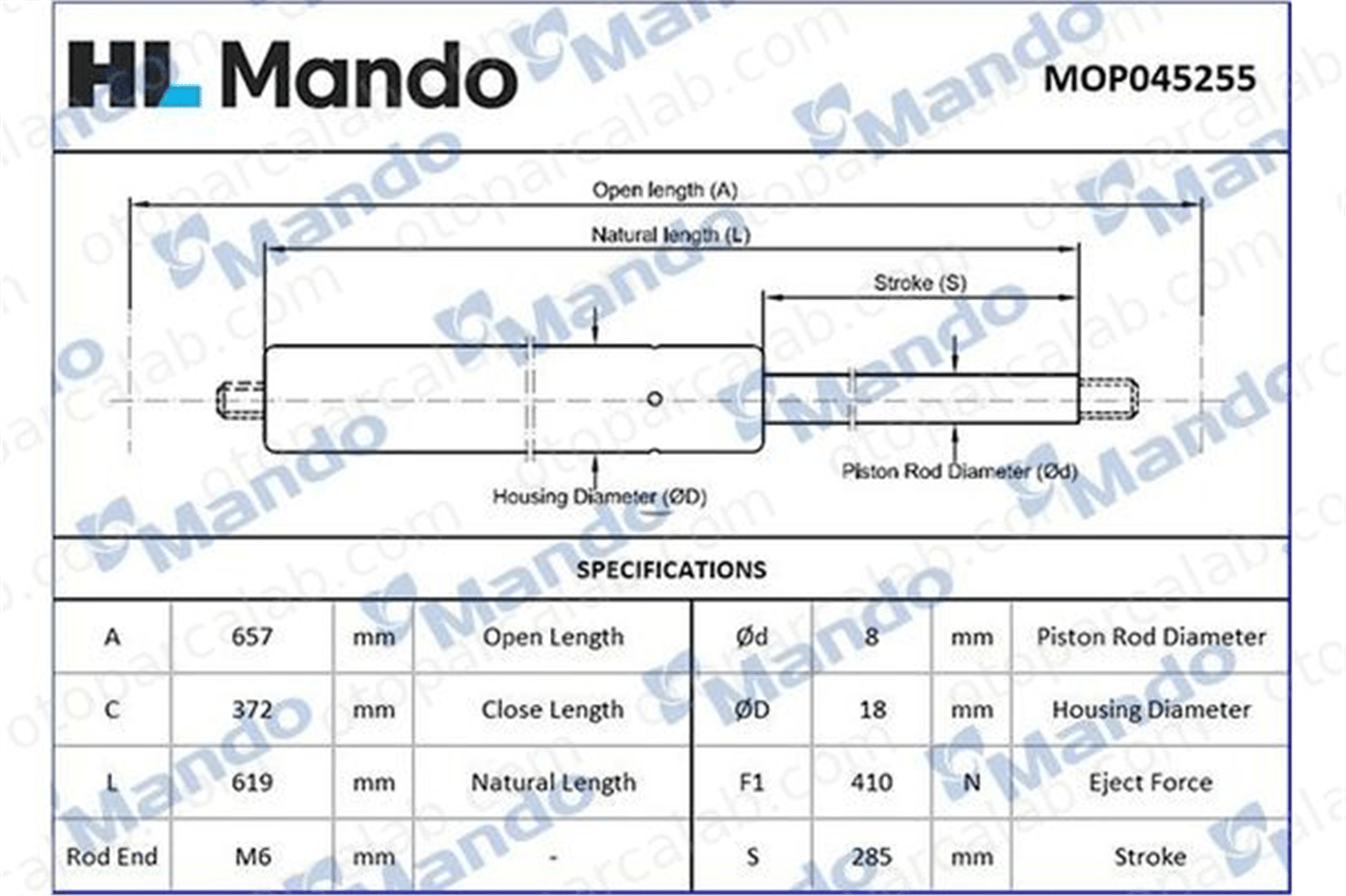 MANDO MOP045255 Bagaj Amortisörü Sağ veya Sol CITROËN XSARA Break XSARA Kombi van MOP045255 8731E4