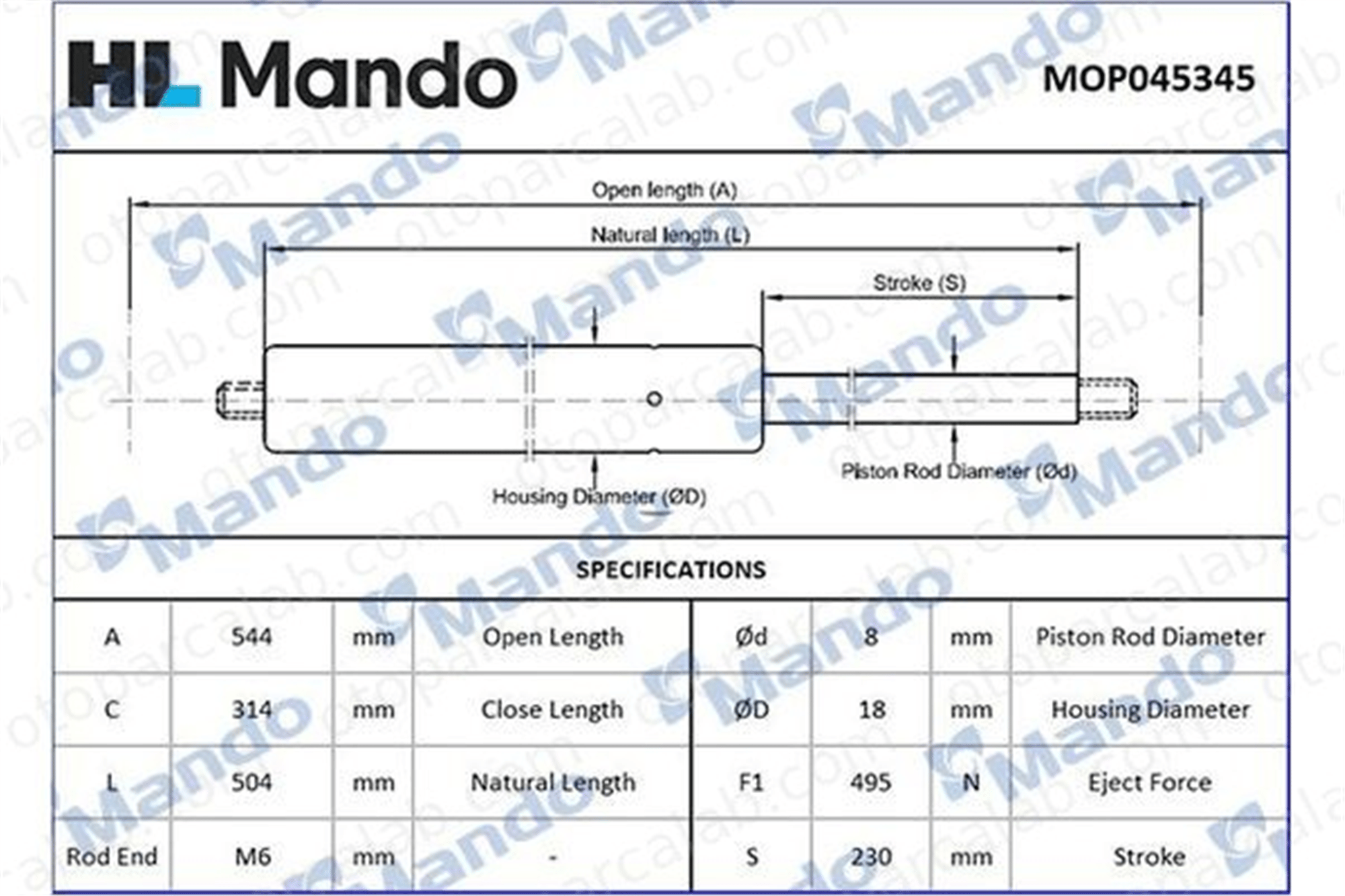 MANDO MOP045345 Bagaj Amortisörü Sağ veya Sol FORD ESCORT VI ESCORT V MOP045345 6900217
