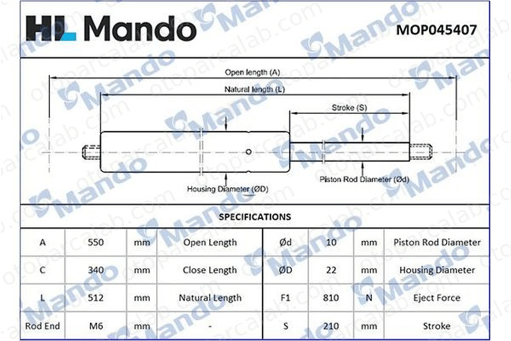 MANDO MOP045407 Bagaj Amortisörü Sağ veya Sol FORD TRANSIT Minibüs/Otobüs TRANSIT Panelvan/Van MOP045407 6142658