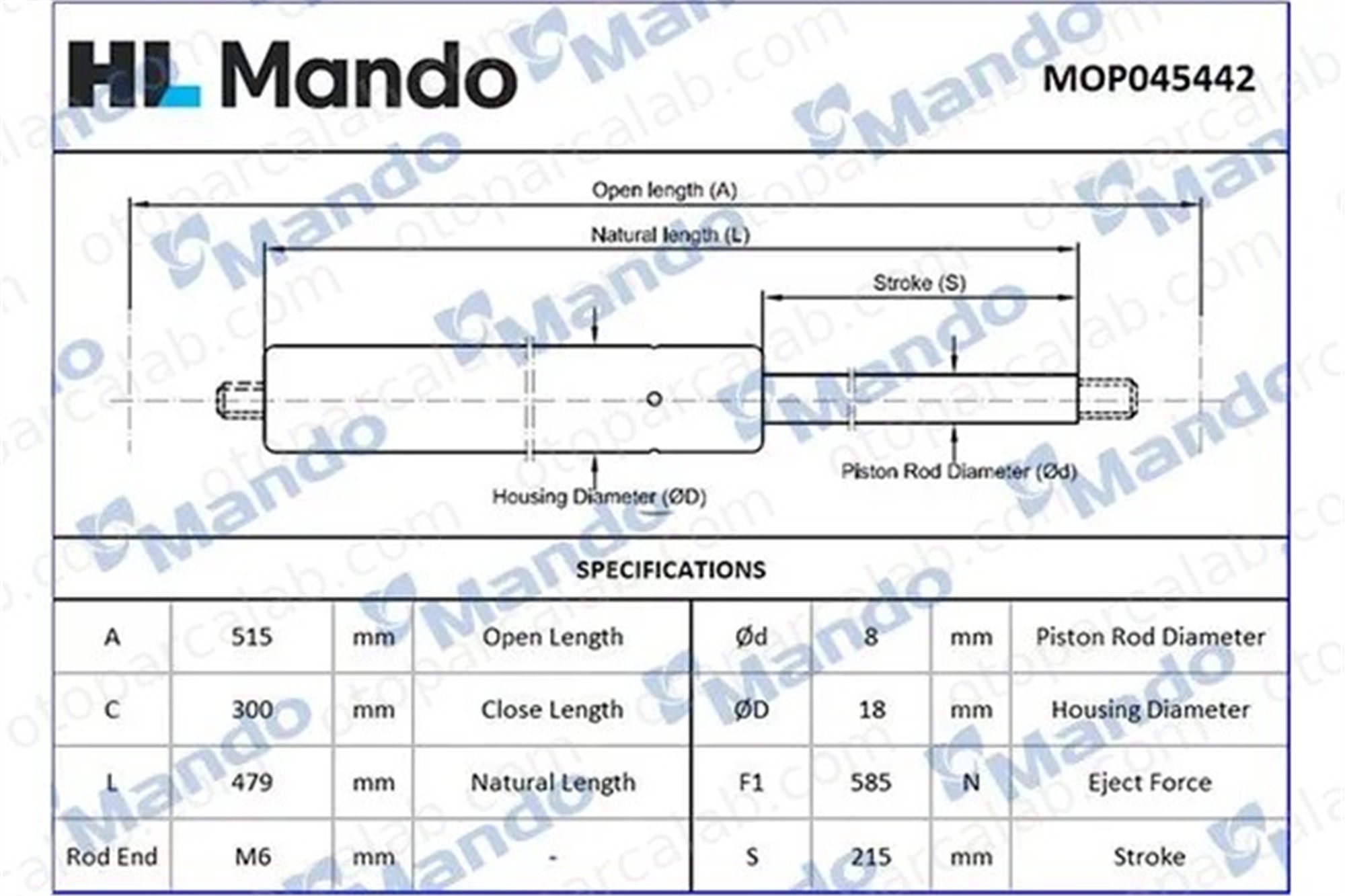 MANDO MOP045442 Bagaj Amortisörü Sağ veya Sol HYUNDAI TUCSON ix35 MOP045442 817712E000