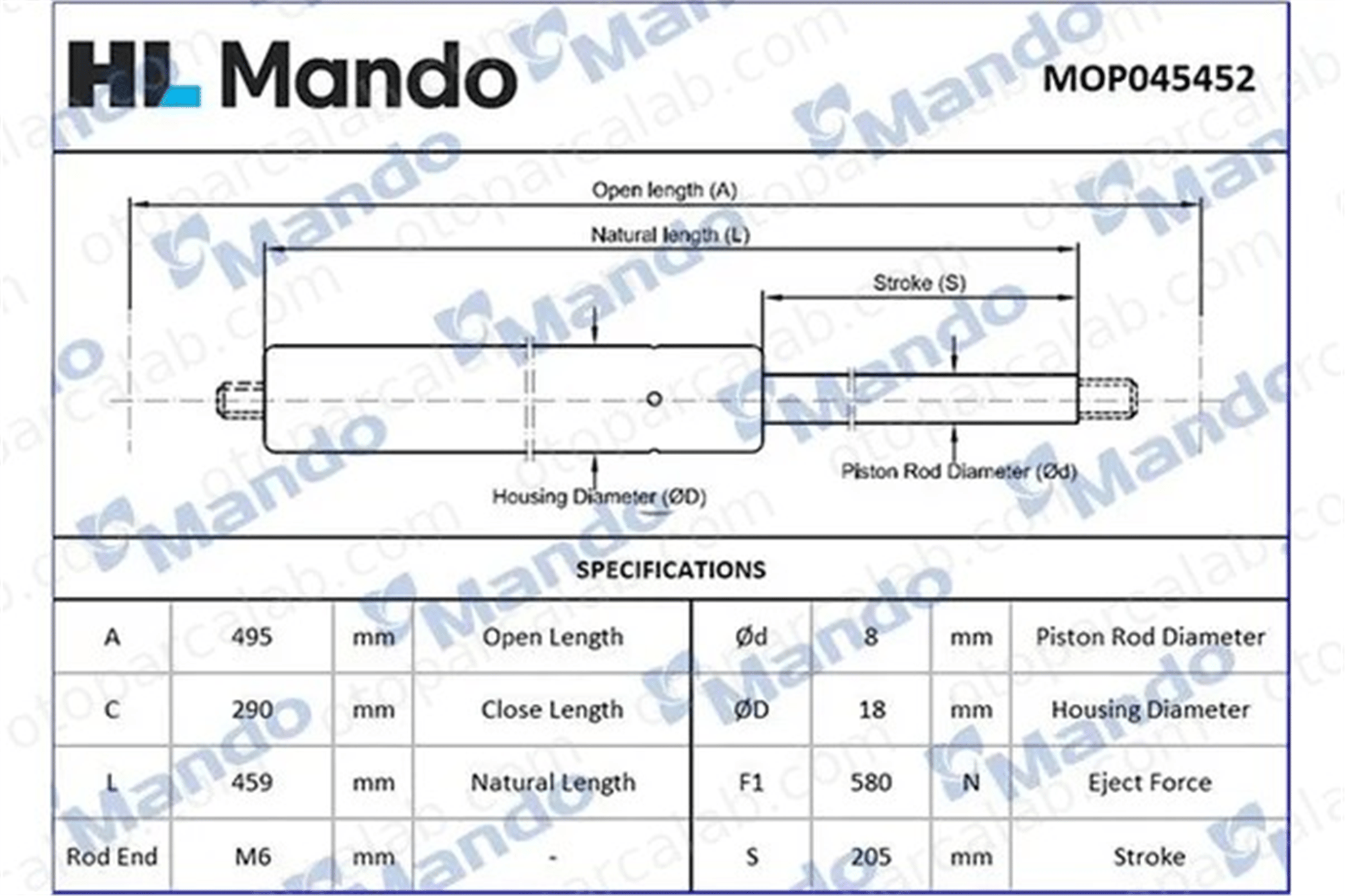 MANDO MOP045452 Bagaj Amortisörü Sağ veya Sol HYUNDAI SANTA FÉ III GRAND SANTA FÉ MOP045452 817712W000
