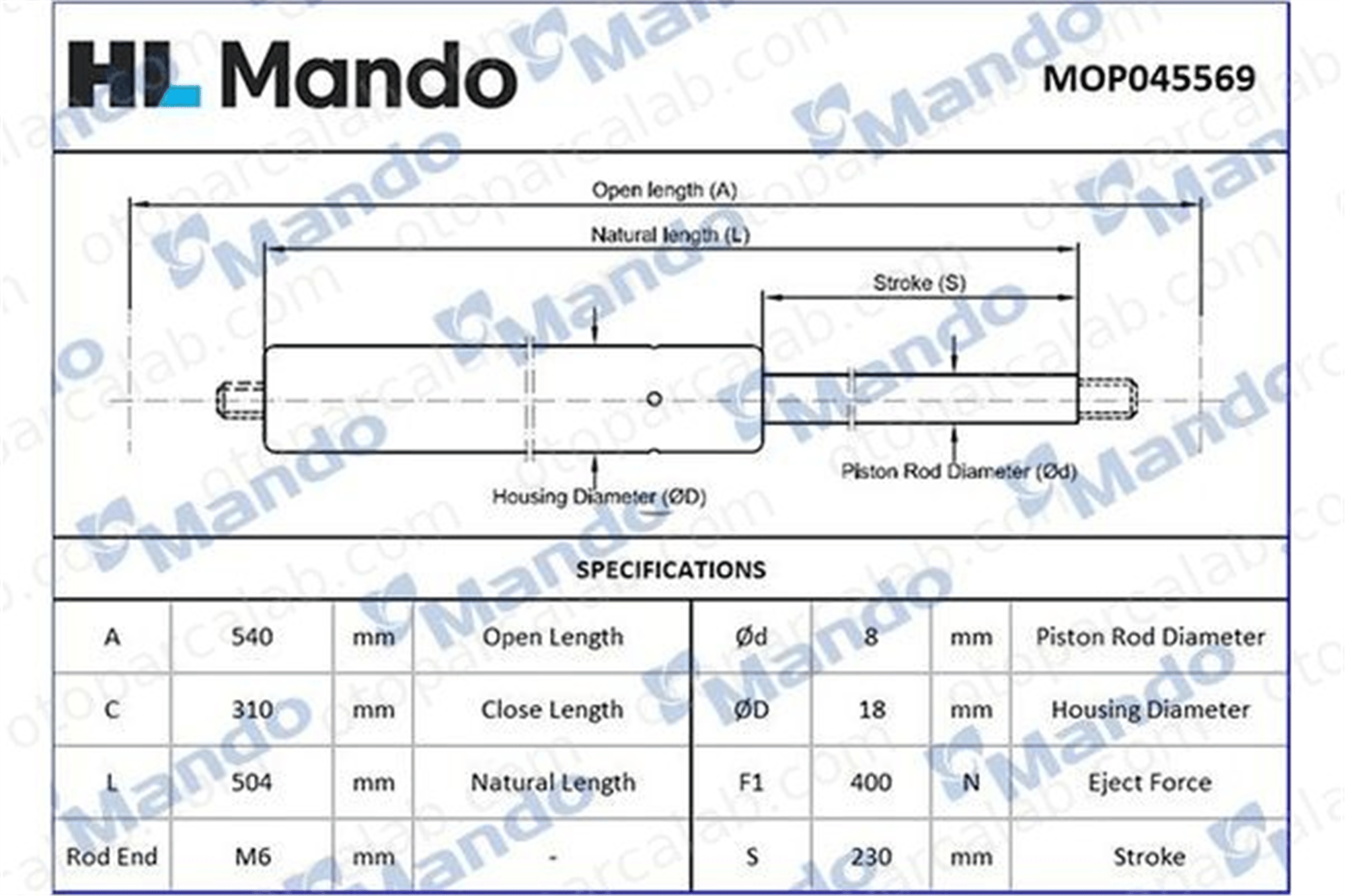 MANDO MOP045569 Bagaj Amortisörü Sağ veya Sol MERCEDES-BENZ A-SERISI MOP045569 1689800164
