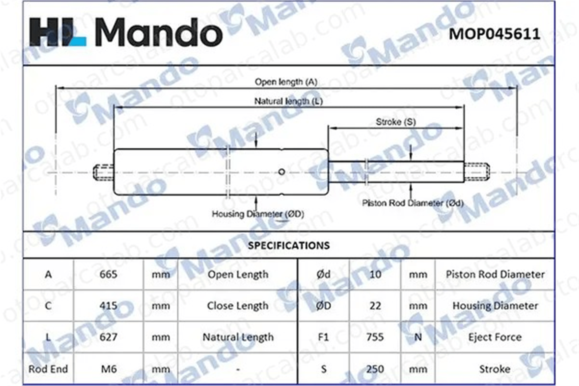 MANDO MOP045611 Bagaj Amortisörü Sağ veya Sol MERCEDES-BENZ VITO Minibüs/Otobüs VITO / MIXTO Panelvan/Van MOP045611 6399800164
