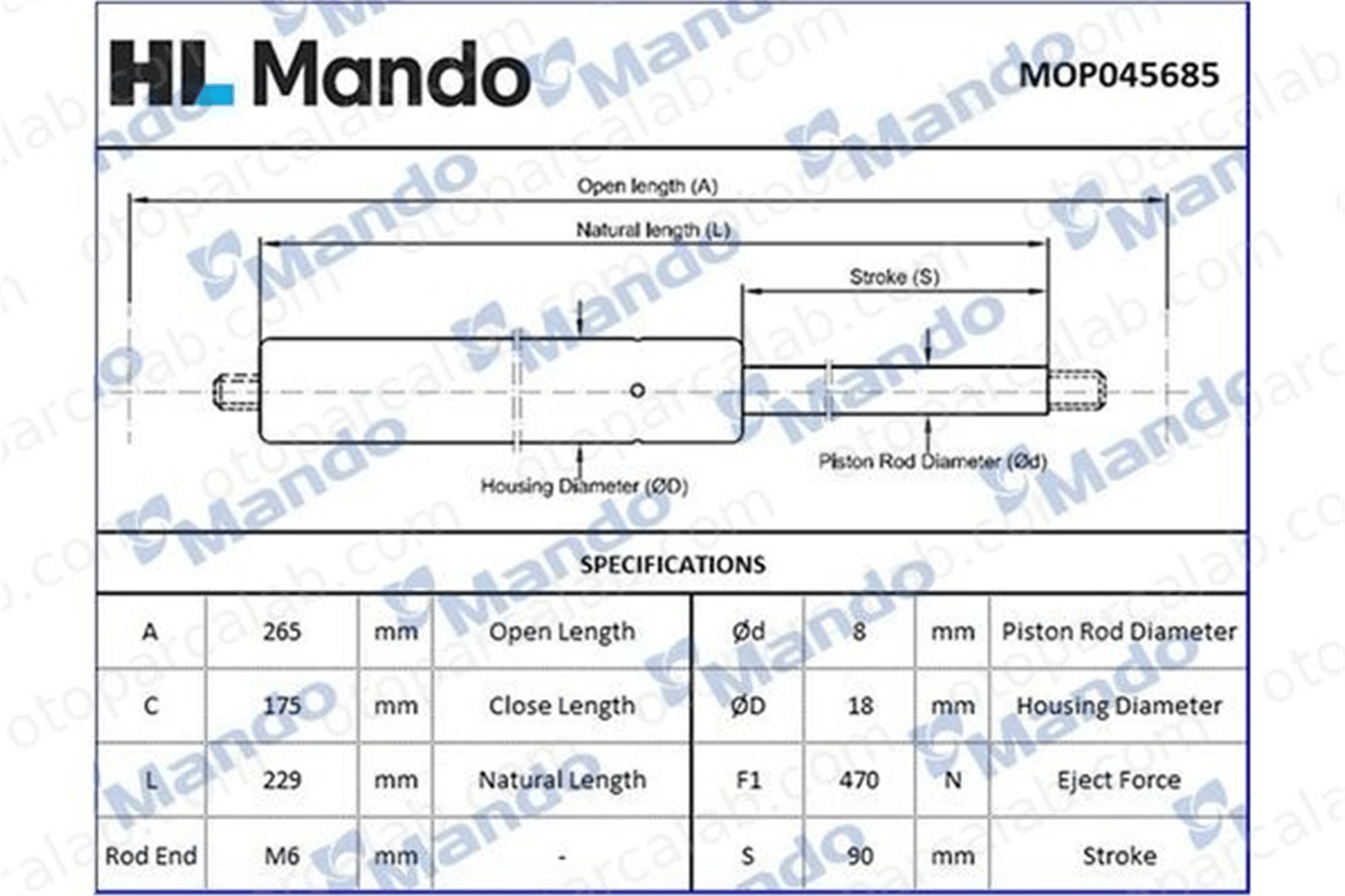 MANDO MOP045685 Bagaj Amortisörü Sağ veya Sol OPEL ASTRA H Sedan ASTRA H CLASSIC Sedan MOP045685 93304730