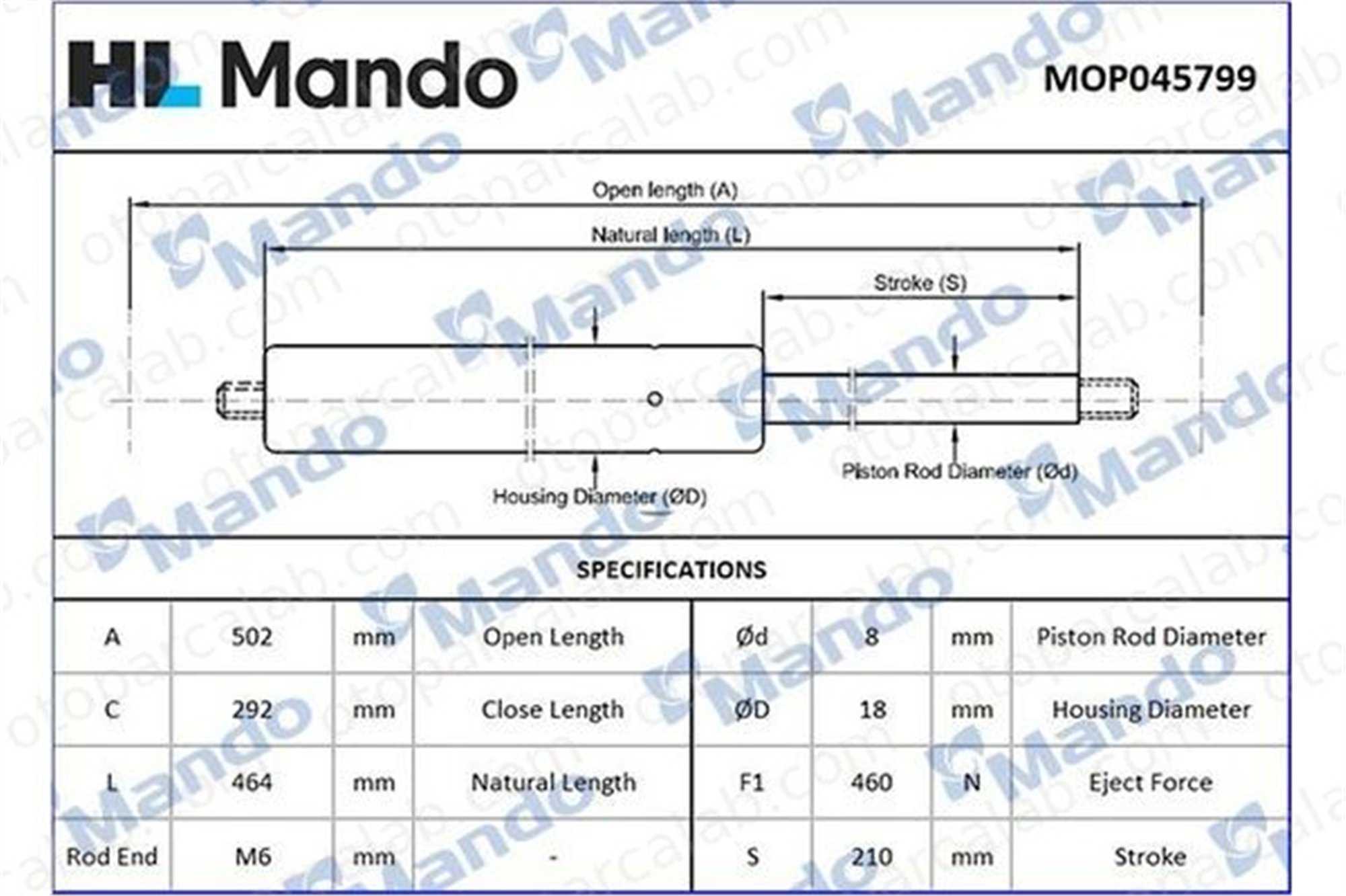 MANDO MOP045799 Bagaj Amortisörü Sağ veya Sol RENAULT 19 I 19 II MOP045799 7700786247