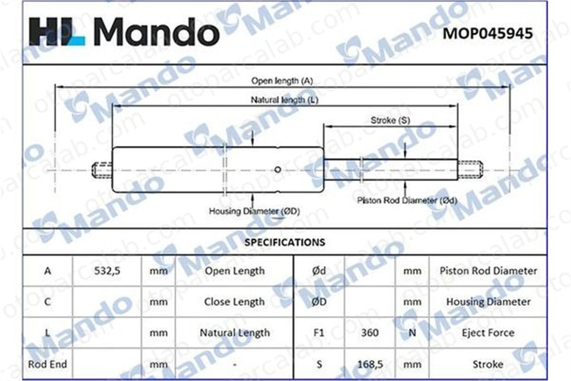 MANDO MOP045945 Bagaj Amortisörü Sağ veya Sol SMART FORFOUR 4547400145 A4547400145