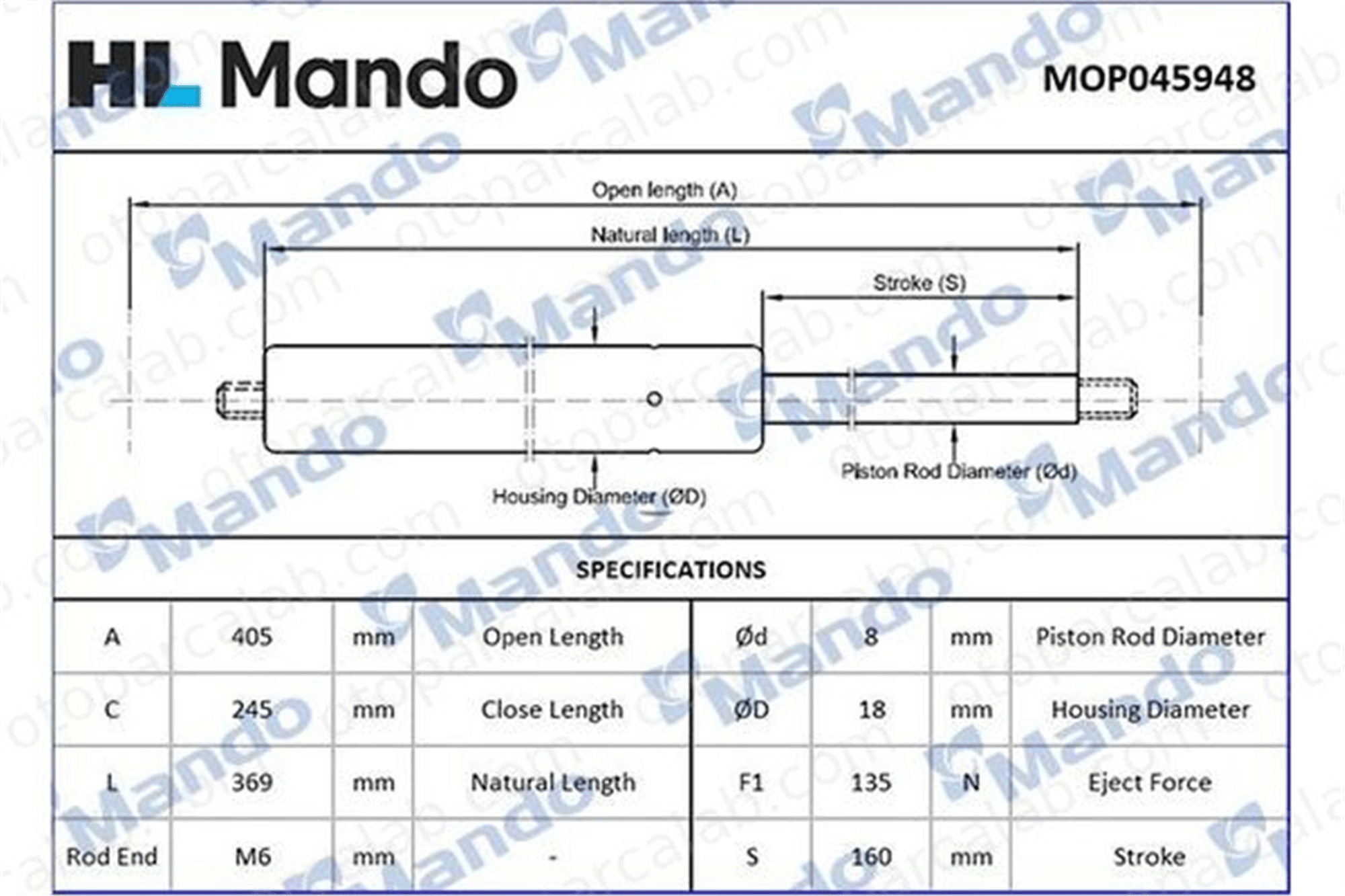 MANDO MOP045948 Bagaj Amortisörü Sağ veya Sol SMART FORTWO Coupe FORTWO Cabrio MOP045948 4539800064