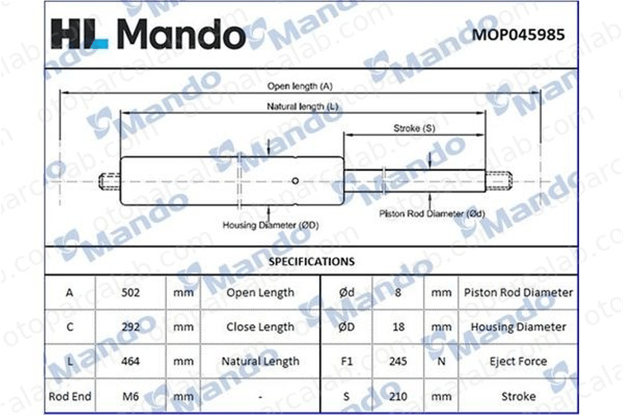 MANDO MOP045985 Bagaj Amortisörü Sağ veya Sol TOYOTA YARIS MOP045985 6895009110