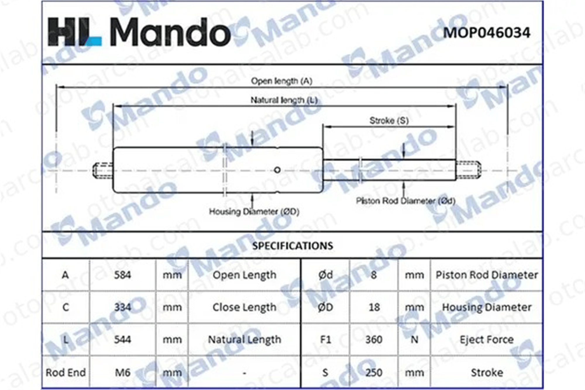 MANDO MOP046034 Bagaj Amortisörü Sağ veya Sol VW GOLF III Variant POLO MOP046034 1H9827550A