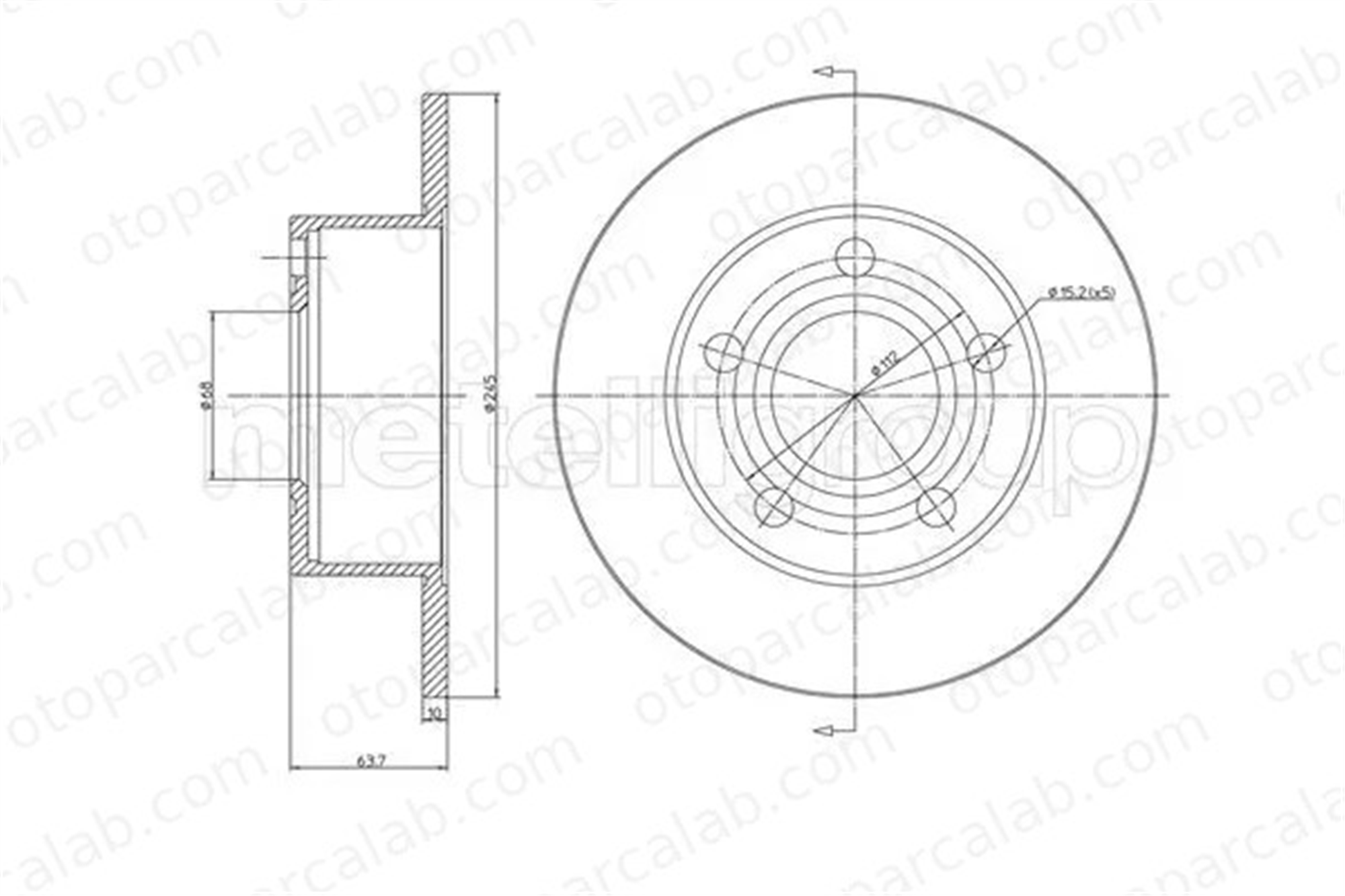 METELLI 23-0395C Fren Disk Ayna Arka Sağ ve Sol AUDI A6 C5 Avant A6 C5 4A0615601A 8E0615601