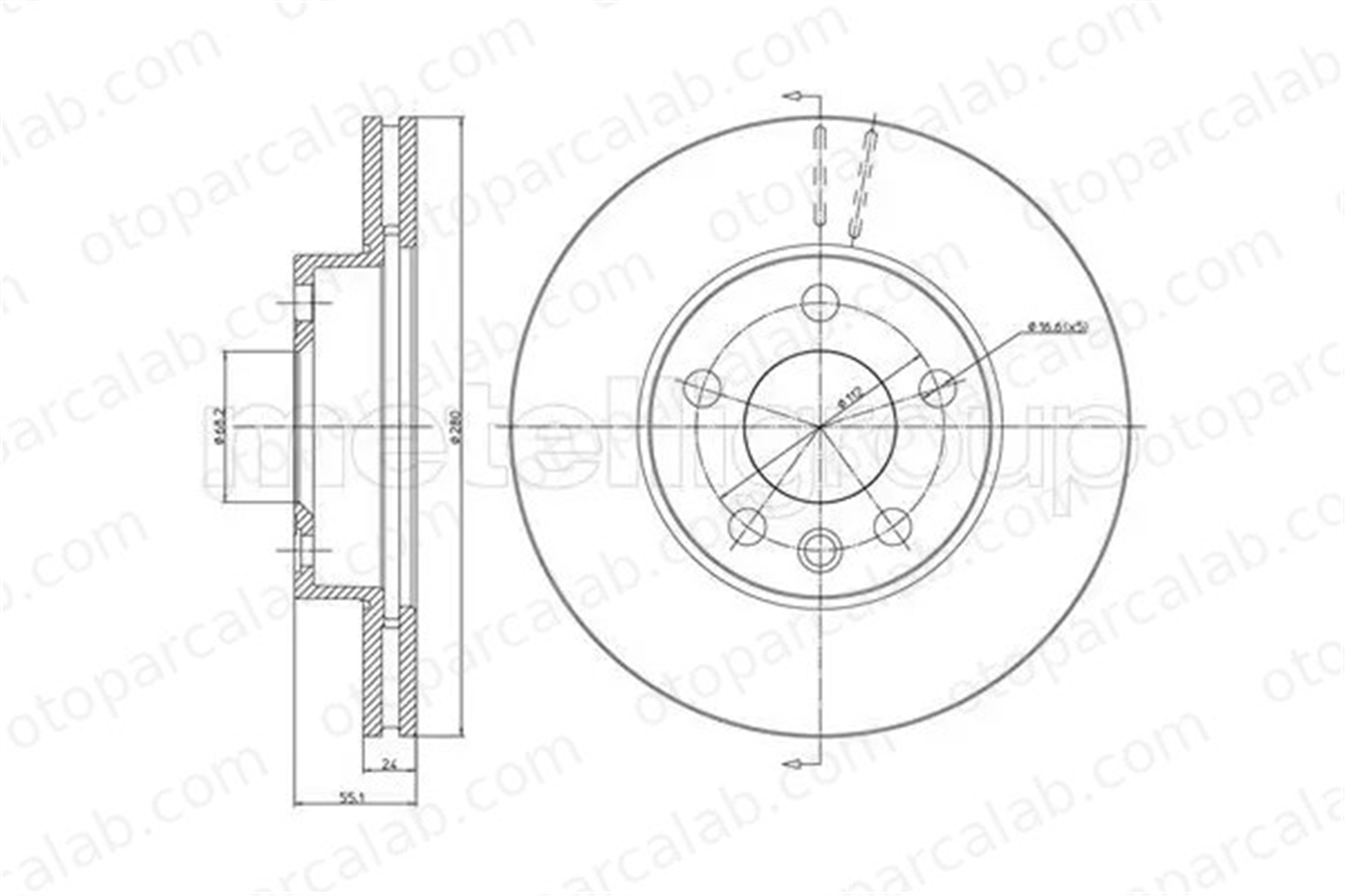 METELLI 23-0507 Fren Disk Ayna Ön Sağ ve Sol VW TRANSPORTER T4 Minibüs/Otobüs TRANSPORTER T4 Panelvan/Van 7D0615301C 701615301F
