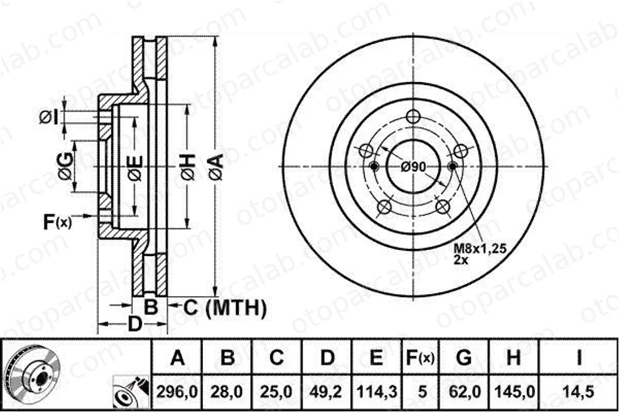 MGA 50376 Fren Disk Ayna Ön Sağ ve Sol TOYOTA CAMRY Sedan RAV 4 IV 4351242050 4351206150