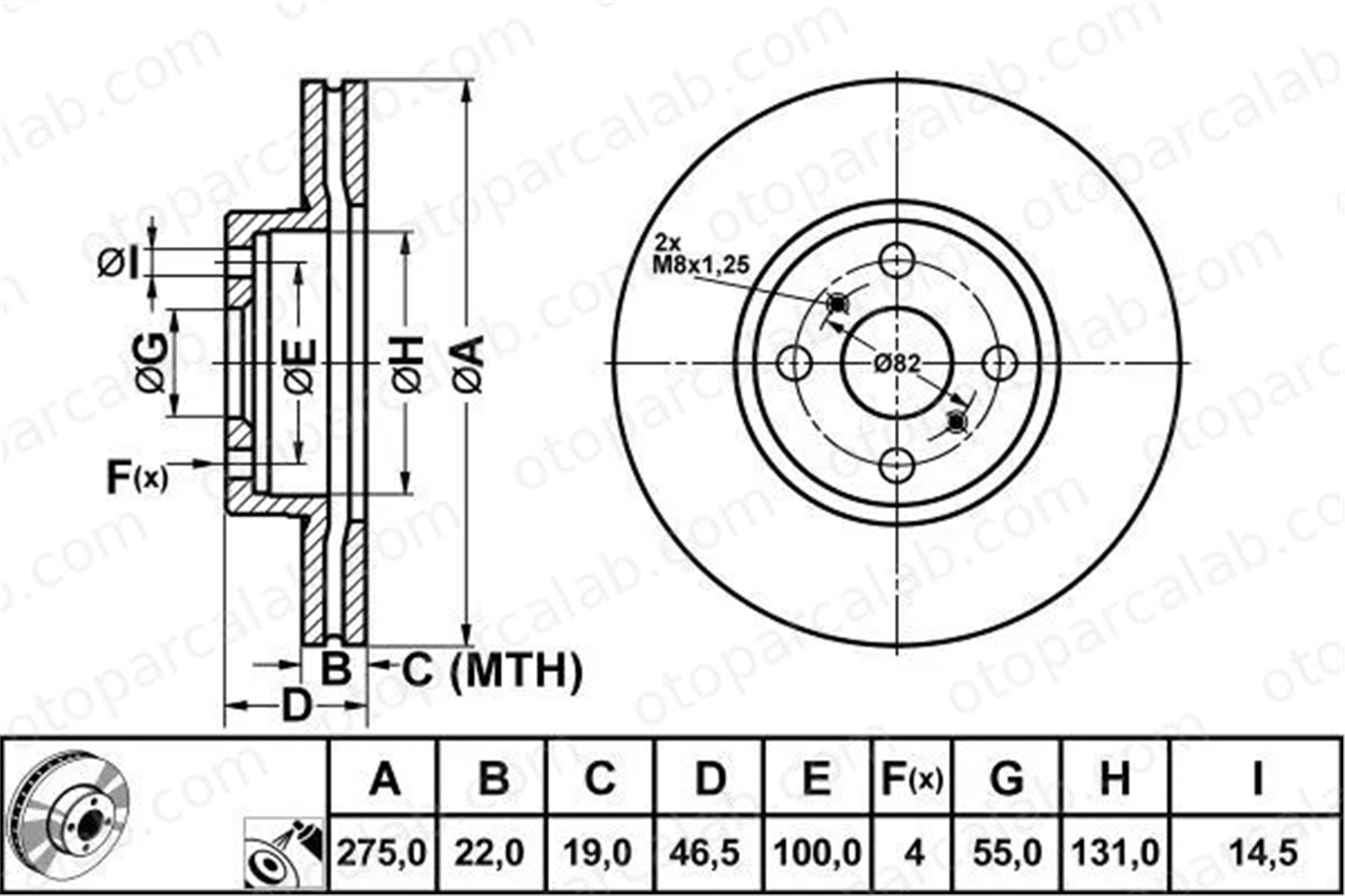 MGA 50386 Fren Disk Ayna Ön Sağ ve Sol TOYOTA YARIS DAIHATSU CHARADE VIII 4351252130 435120D080
