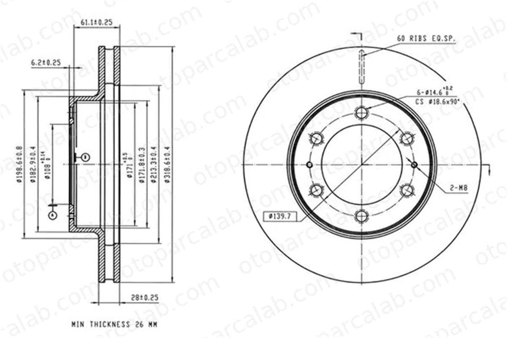MGA 50482 Fren Disk Ayna Ön Sağ ve Sol TOYOTA HILUX VIII Pick-up HILUX V Pick-up 435120K090 435120K100