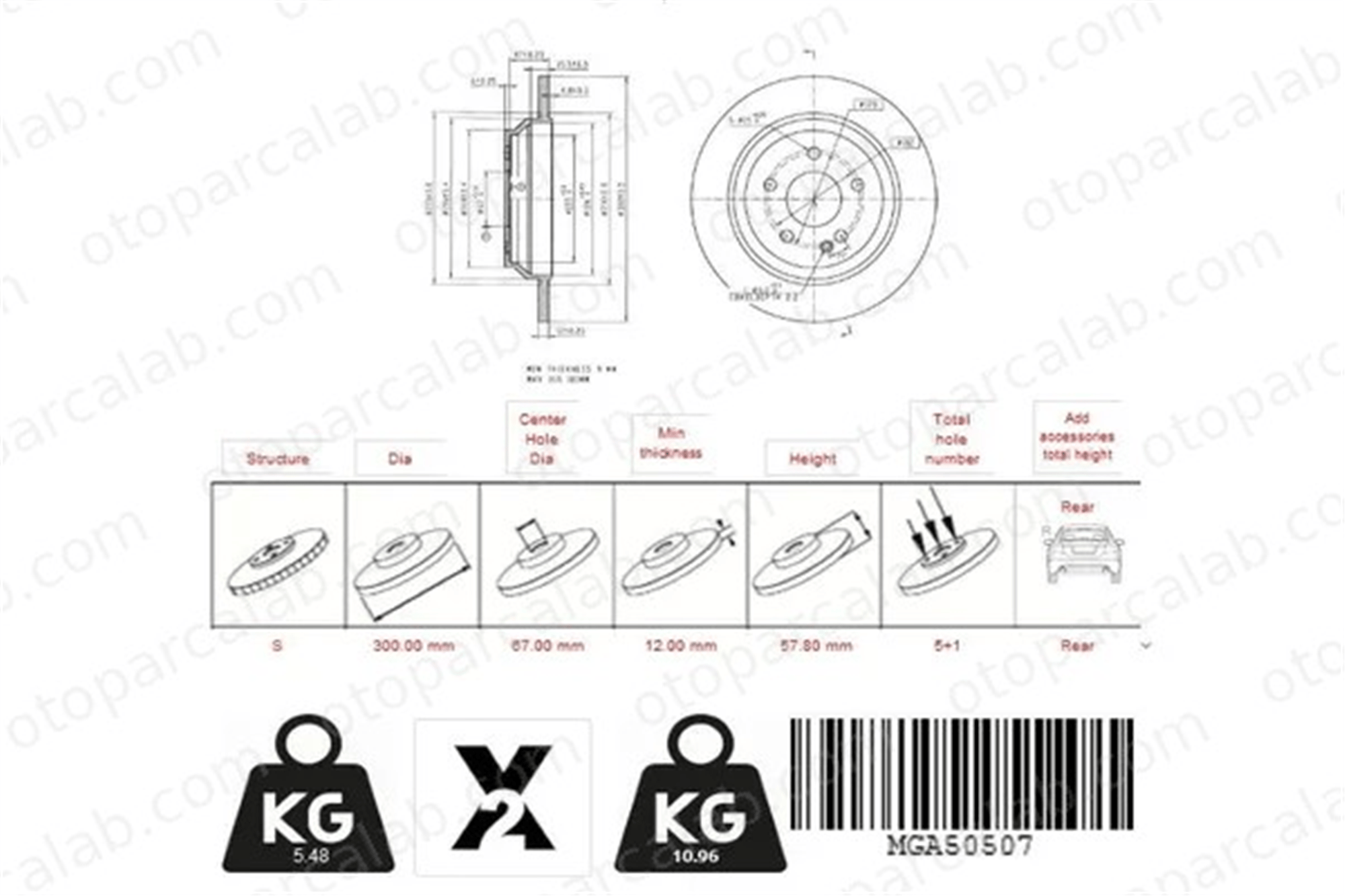 MGA 50507 Fren Disk Ayna Arka Sağ ve Sol MERCEDES-BENZ VITO Mixto VITO Tourer 4474230012 447423001207