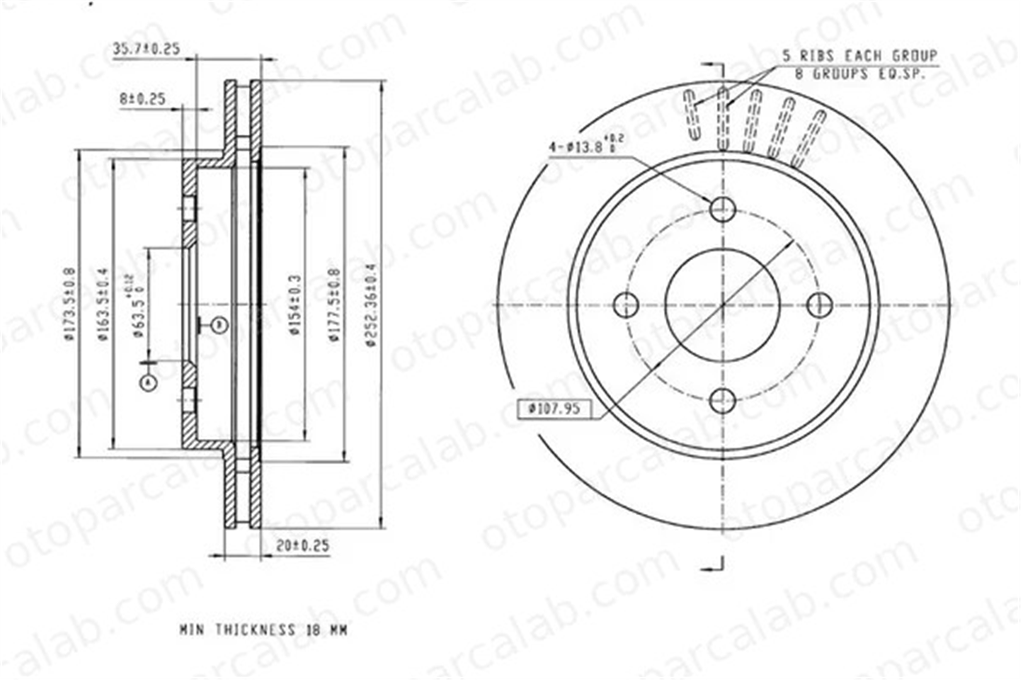 MGA 50609 Fren Disk Ayna Arka Sağ ve Sol FORD MONDEO I MONDEO II 5026786 1025911