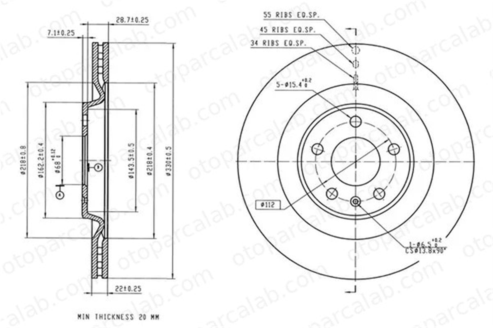 MGA 50667 Fren Disk Ayna Arka Sağ ve Sol AUDI A5 Q5 8W0615601K 4H0615601D