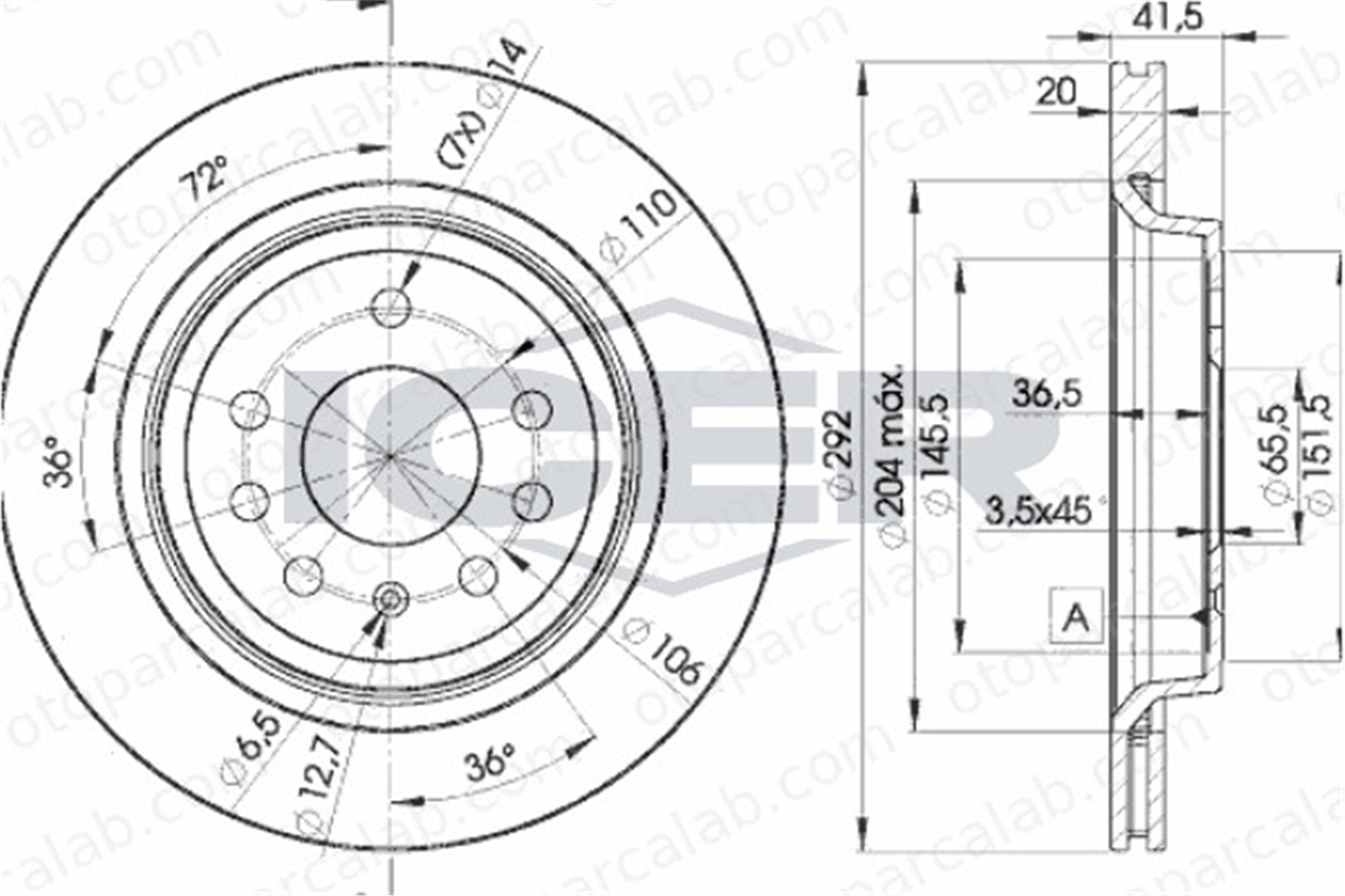 MGA 50711 Fren Disk Ayna Arka Sağ ve Sol OPEL VECTRA C GTS VECTRA C 569114 46836490