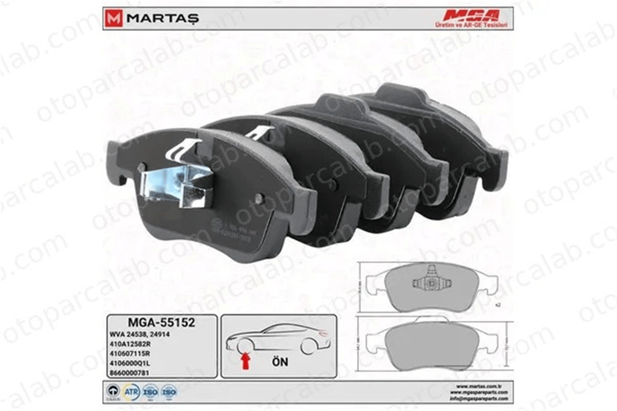 MGA 55152 Fren Disk Balata Ön DACIA DUSTER RENAULT MEGANE III Hatchback 410607115R 1623816280