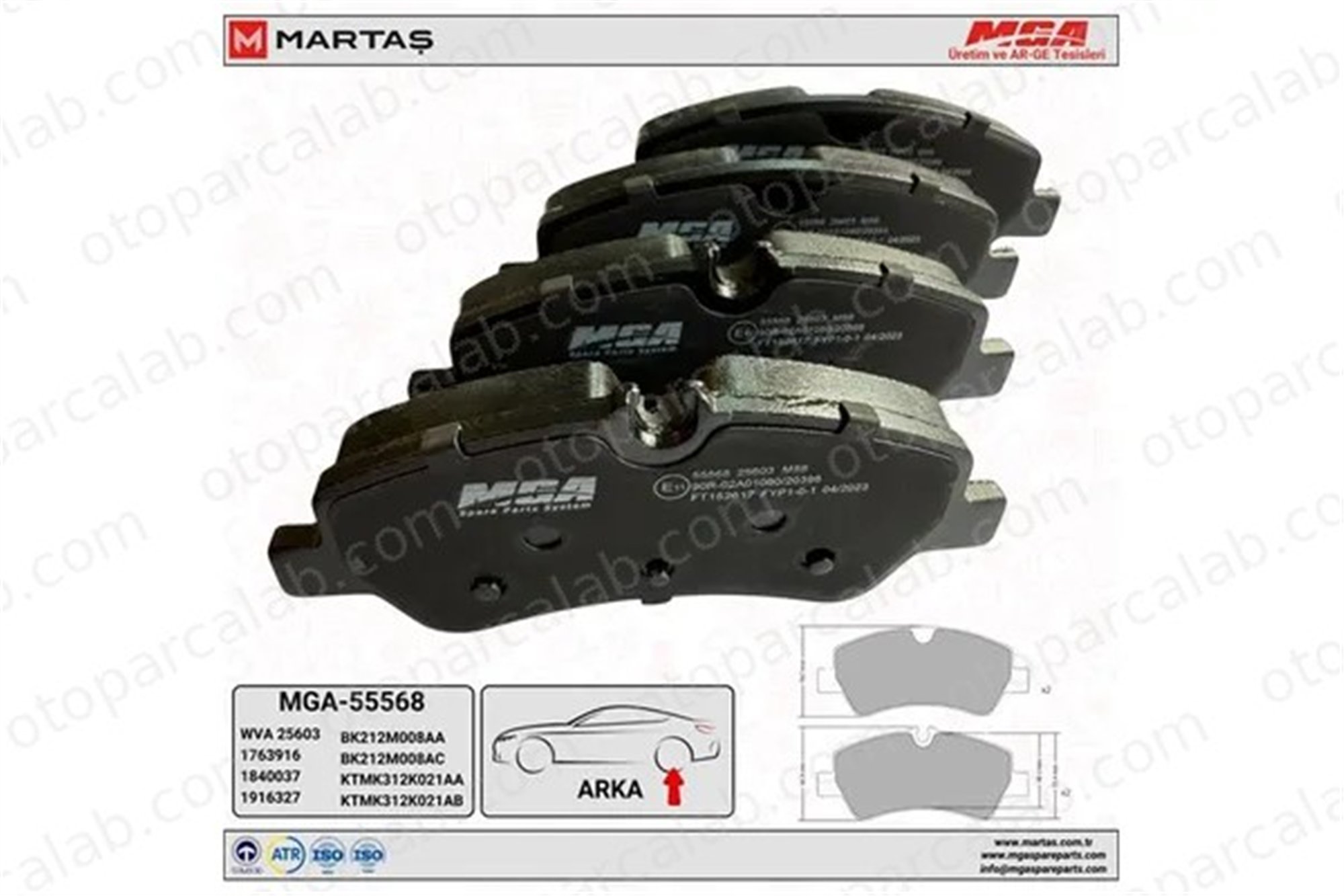 MGA 55568 Fren Disk Balata Arka FORD TRANSIT V363 Panelvan/Van TRANSIT V363 Platform şasi BK212M008AA 3H17D03