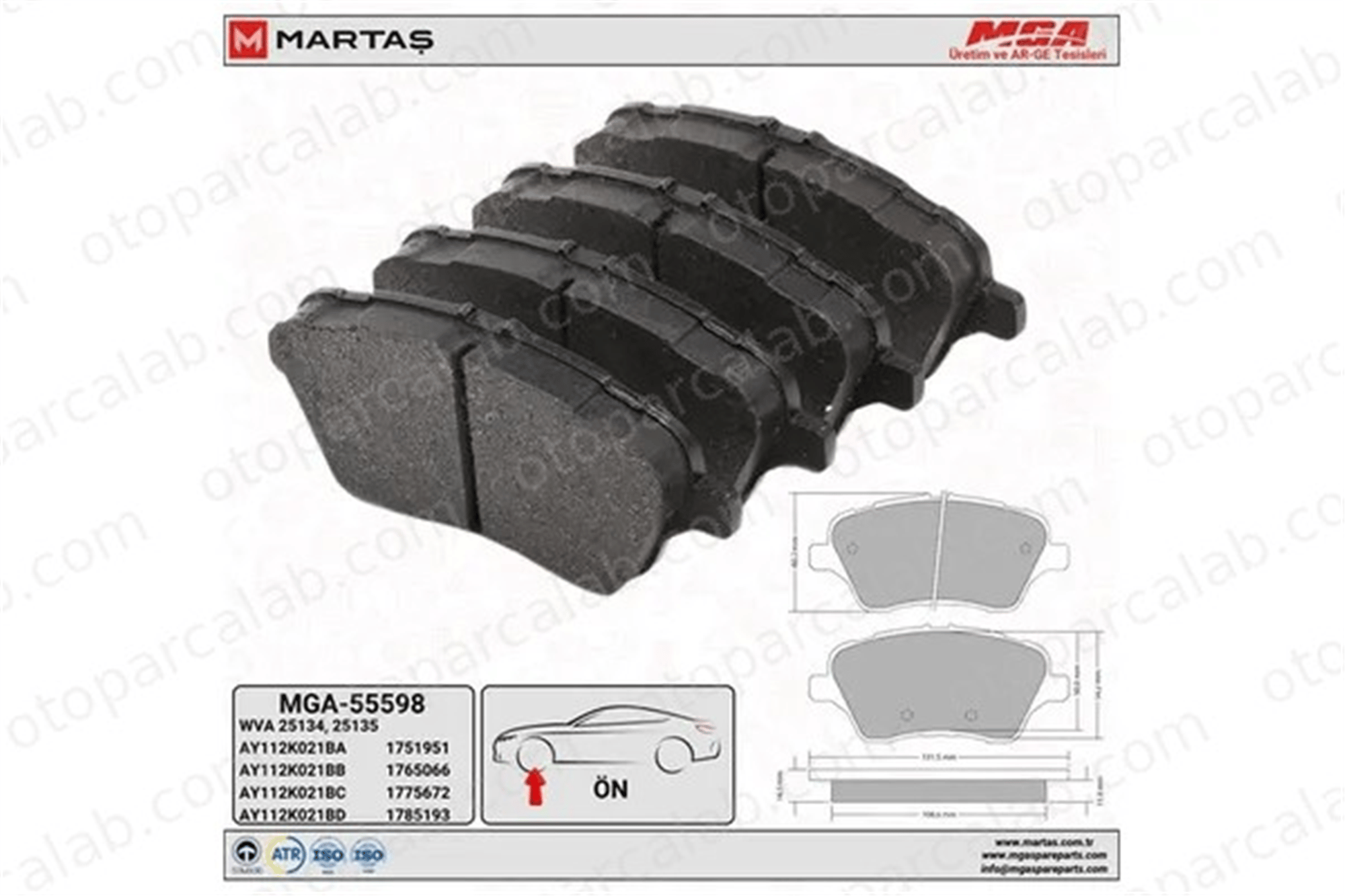 MGA 55598 Fren Disk Balata Ön FORD B-MAX TOURNEO COURIER B460 MPV AY112K021BD 1751951