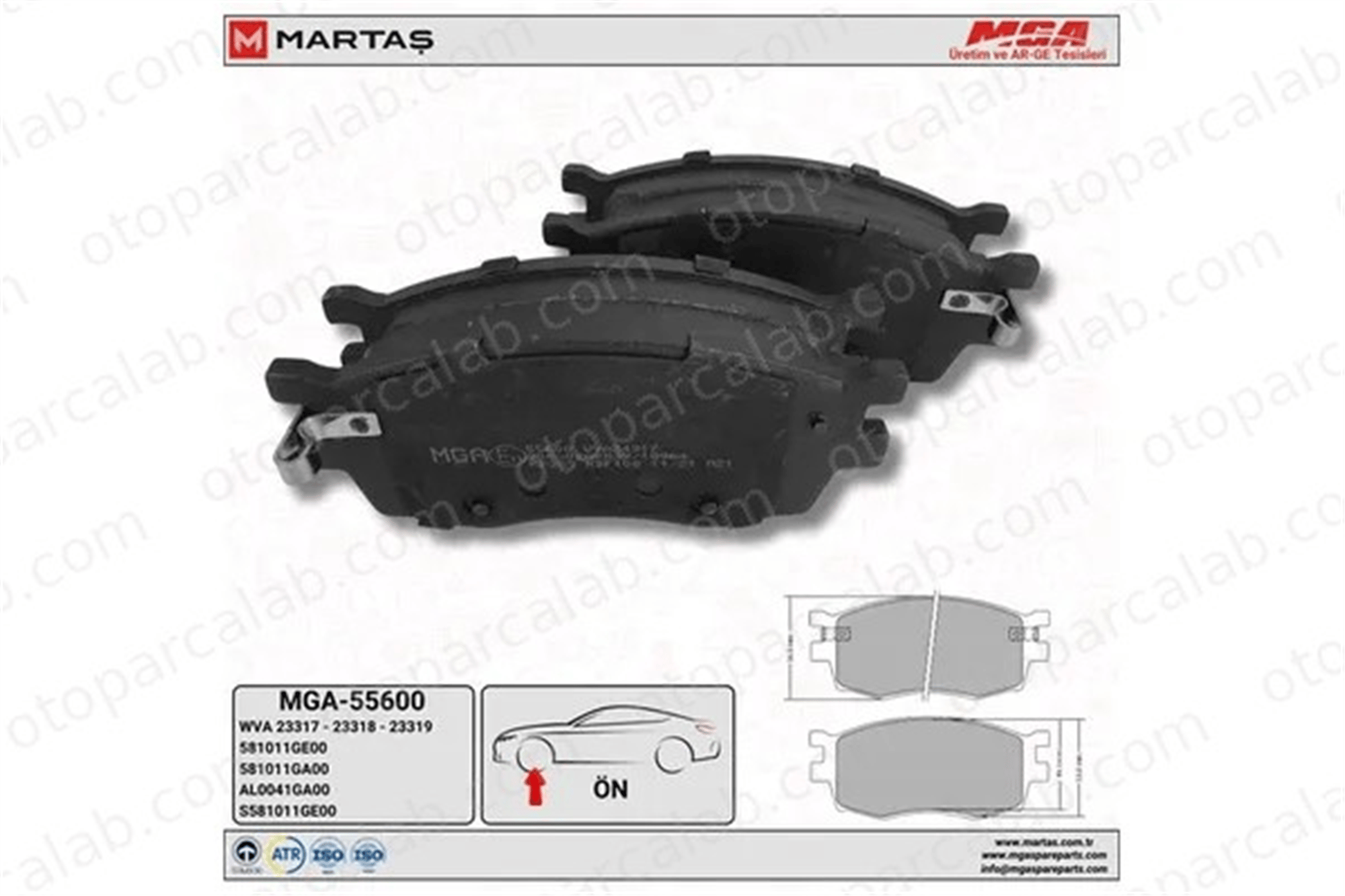 MGA 55600 Fren Disk Balata Ön HYUNDAI i20 I KIA RIO II 581011GE00 3500316U8510BJ