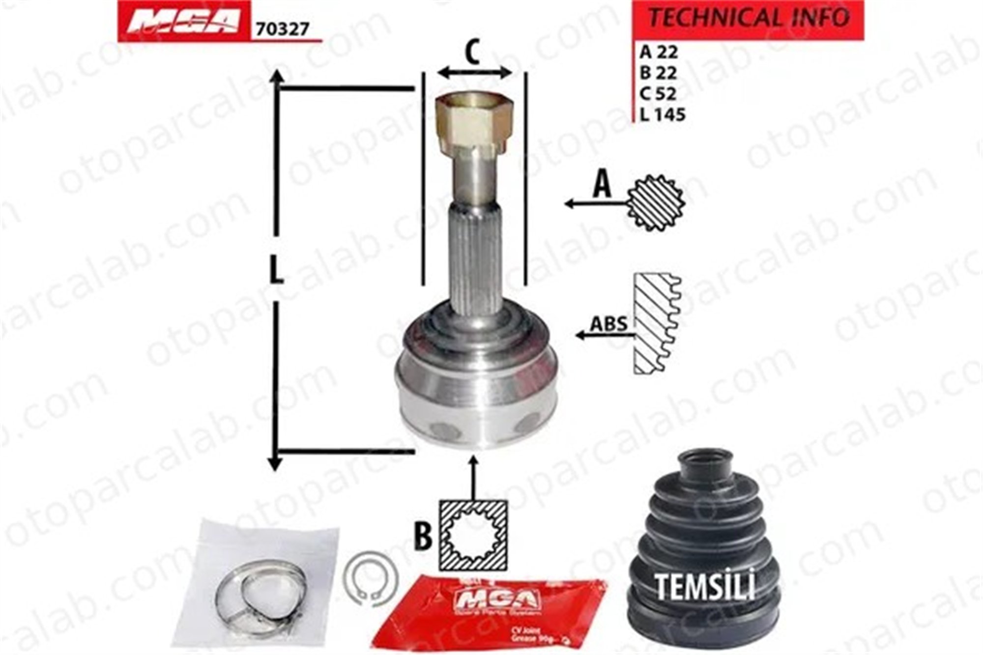 MGA 70327 Aks Kafası Ön Dış Sağ veya Sol OPEL KADETT E KADETT E Hatchback 374066 90157131