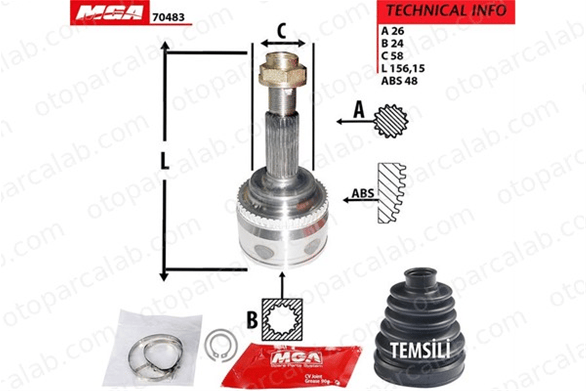 MGA 70483 Aks Kafası Ön Dış Sağ veya Sol TOYOTA COROLLA COROLLA Sedan 4346009601 4341002240