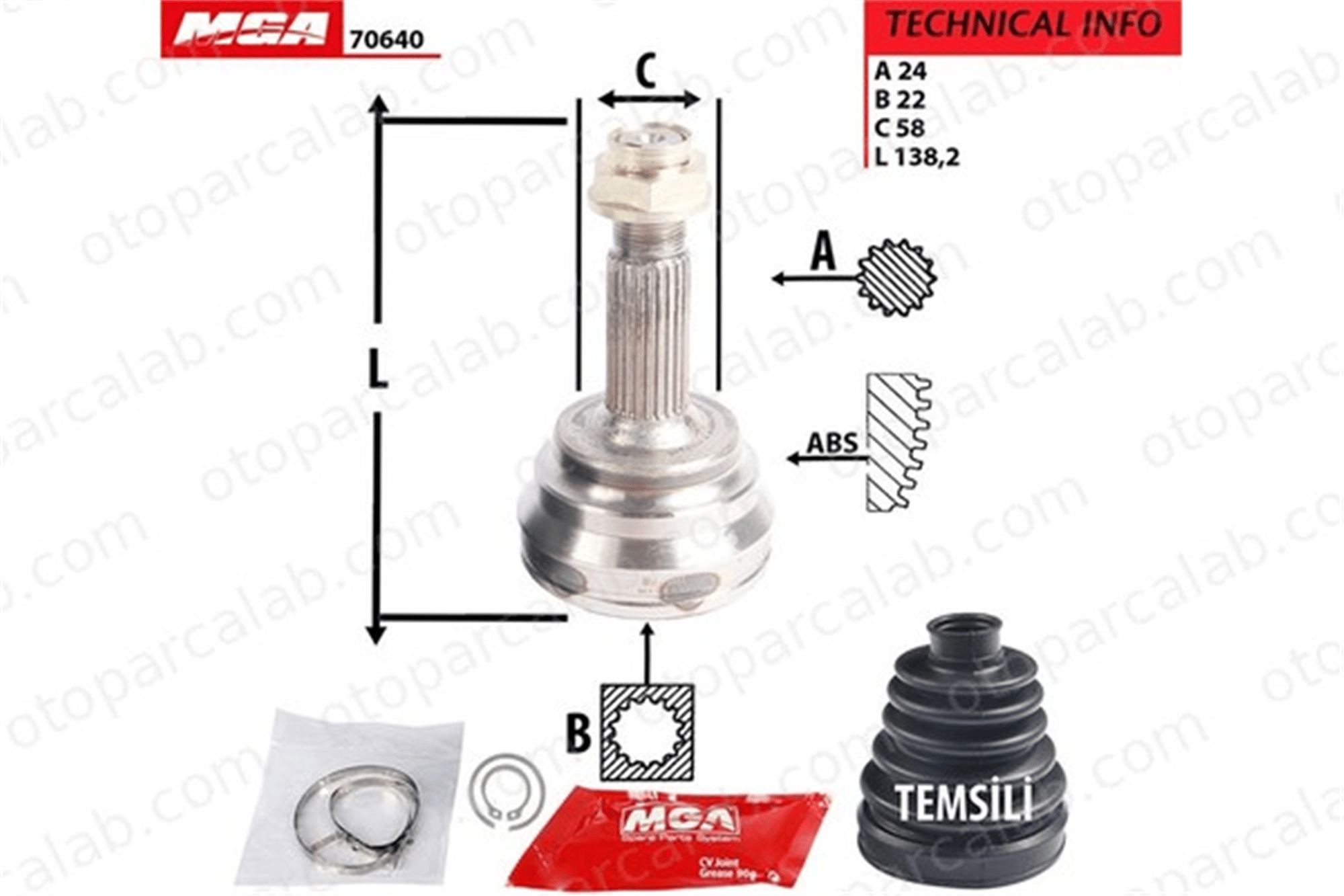 MGA 70640 Aks Kafası Ön Dış Sağ veya Sol TOYOTA YARIS VERSO 4347059115 4346059065