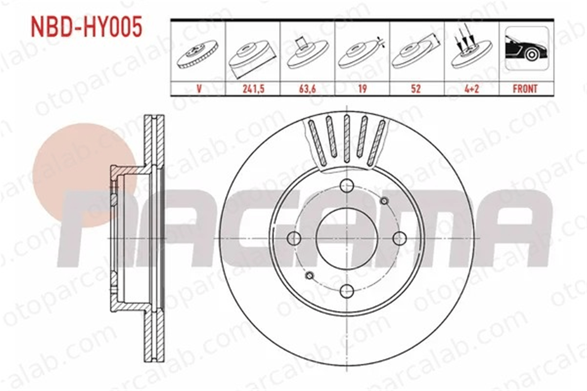 NAGAMA NBD-HY005 Fren Disk Ayna Ön Sağ ve Sol HYUNDAI ACCENT II ACCENT II Sedan 5171225010 5171225011