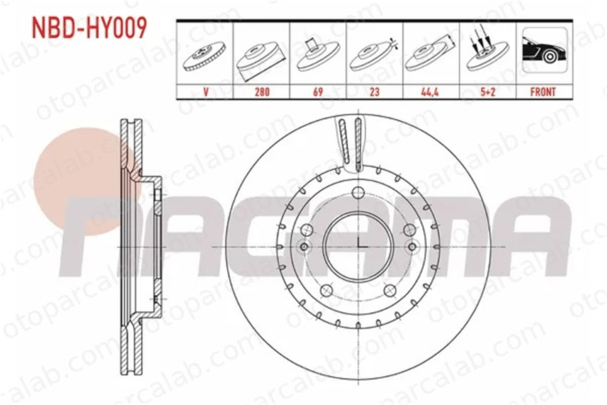 NAGAMA NBD-HY009 Fren Disk Ayna Ön Sağ ve Sol HYUNDAI i30 KIA CEE'D 517122V000 51712A6000
