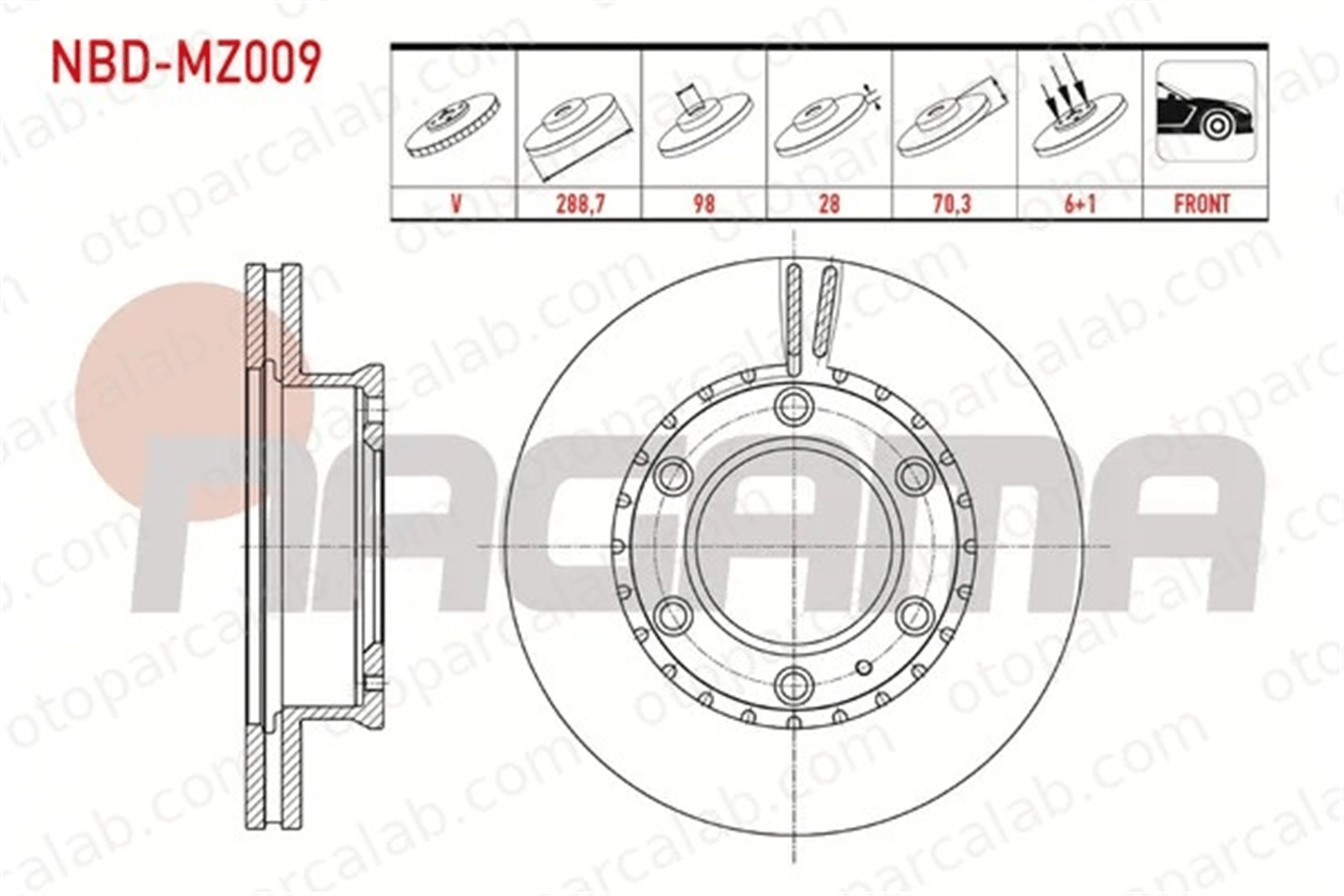 NAGAMA NBD-MZ009 Fren Disk Ayna Ön Sağ ve Sol FORD RANGER MAZDA BT-50 Pick-up UR6133251 1490412
