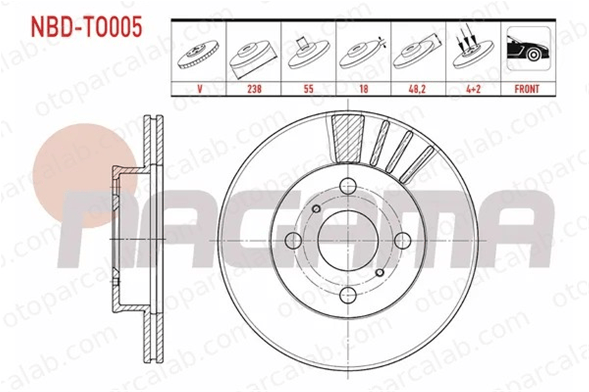 NAGAMA NBD-TO005 Fren Disk Ayna Ön Sağ ve Sol TOYOTA COROLLA COROLLA Compact 4351212290 4351212250