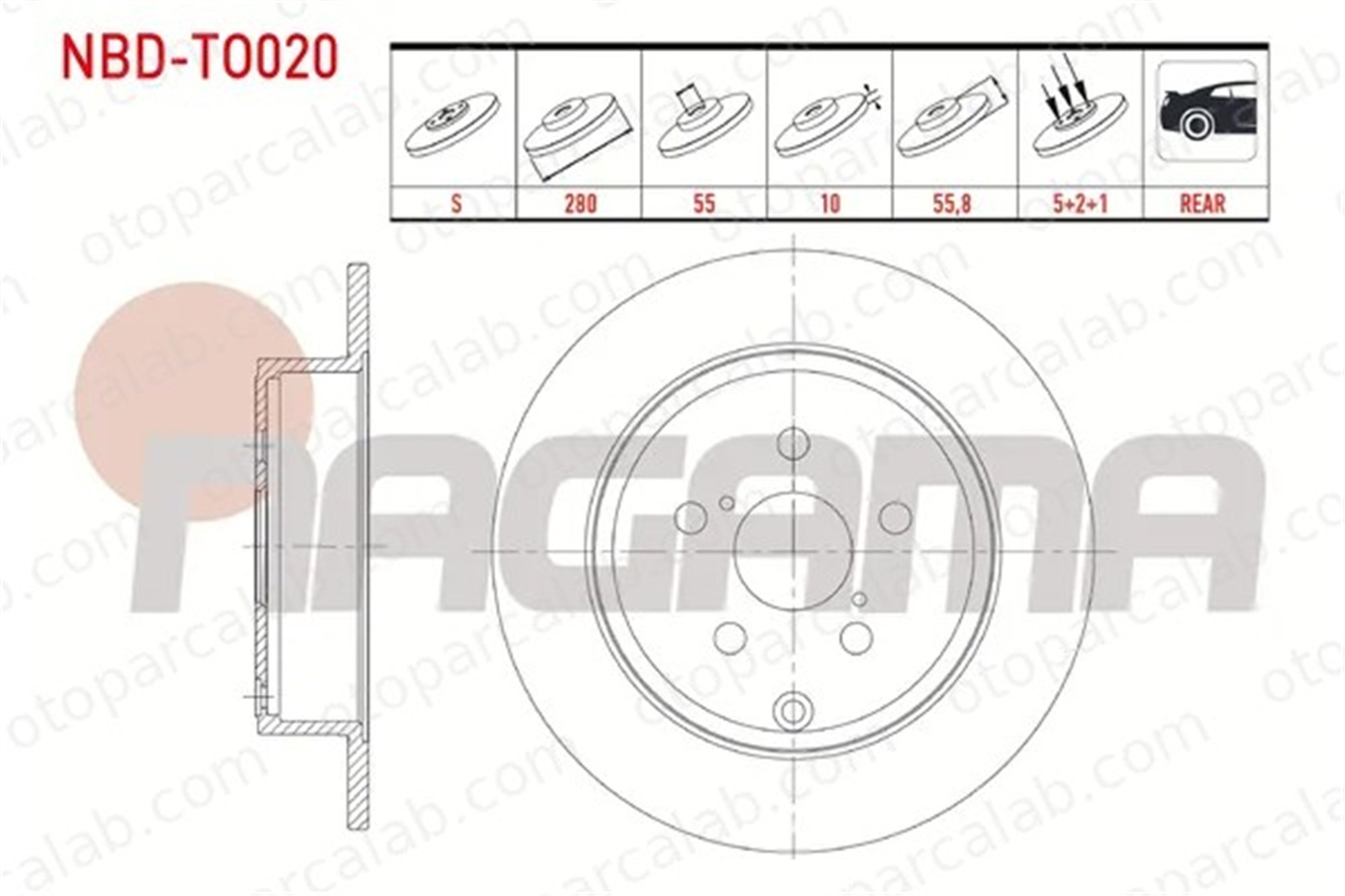 NAGAMA NBD-TO020 Fren Disk Ayna Arka Sağ ve Sol TOYOTA AURIS COROLLA Sedan 42431 4243112260