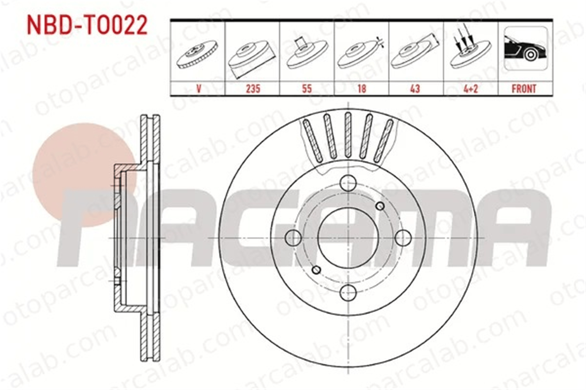 NAGAMA NBD-TO022 Fren Disk Ayna Ön Sağ ve Sol TOYOTA YARIS 4351252010 435120D010
