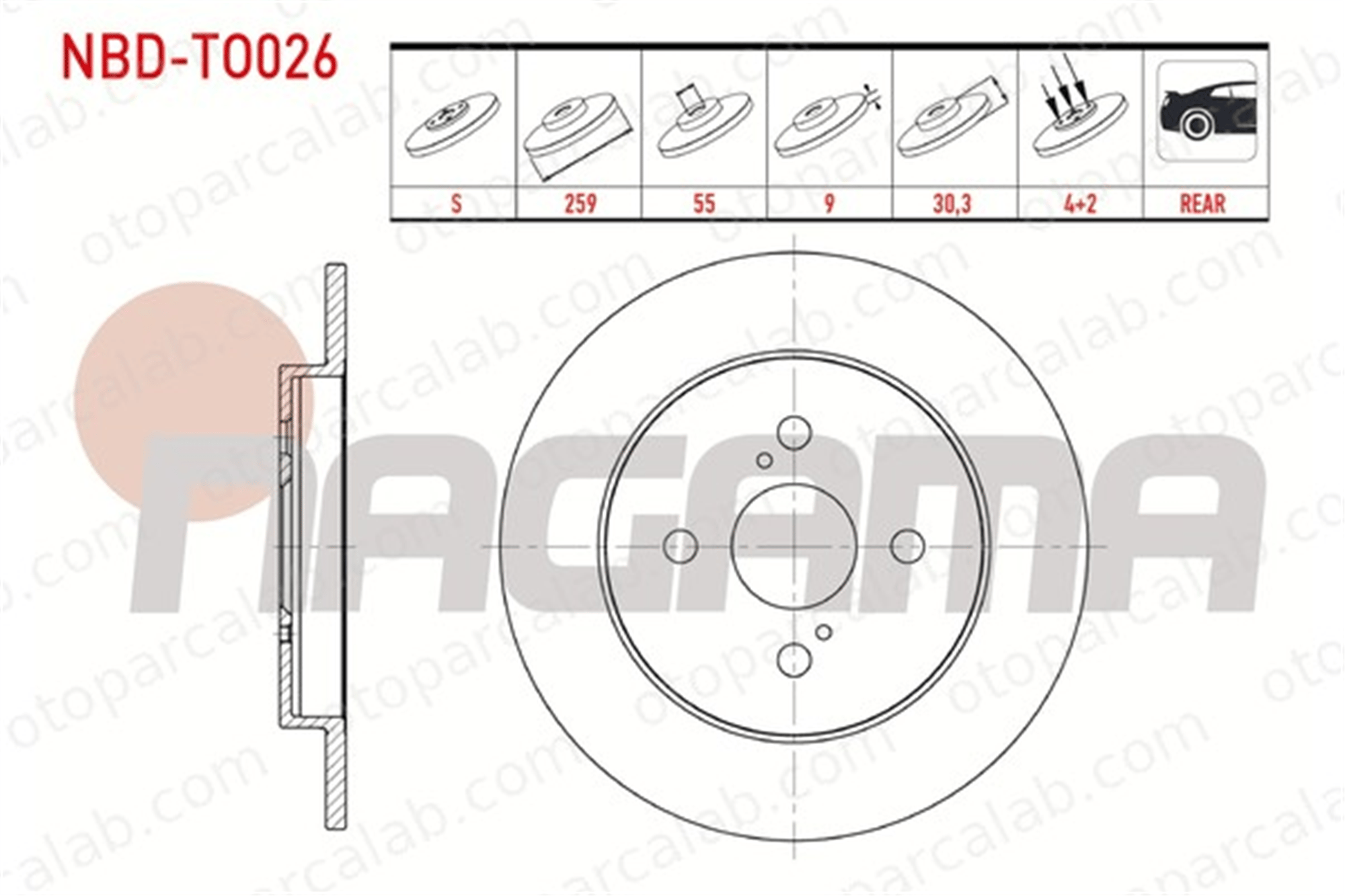 NAGAMA NBD-TO026 Fren Disk Ayna Arka Sağ ve Sol TOYOTA IQ YARIS 42431 52080